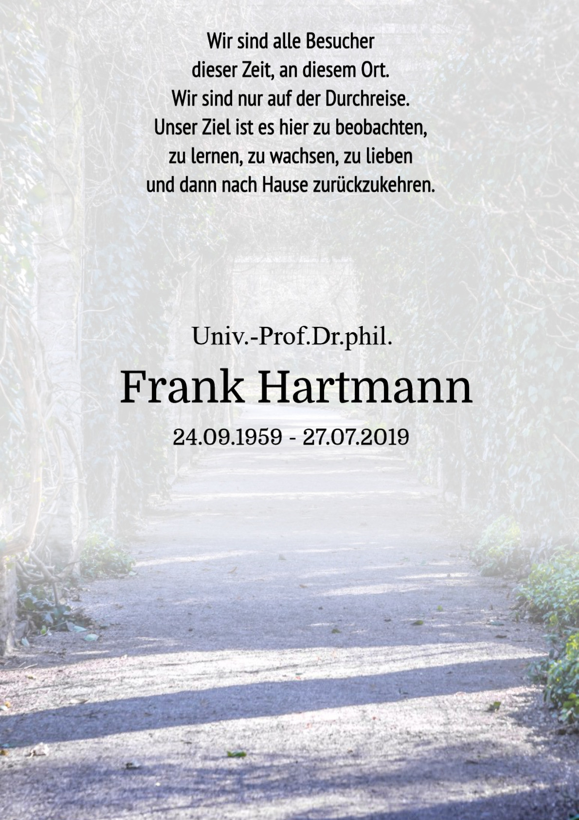 Traueranzeige von Univ.-Prof.Dr.phil. Frank Hartmann