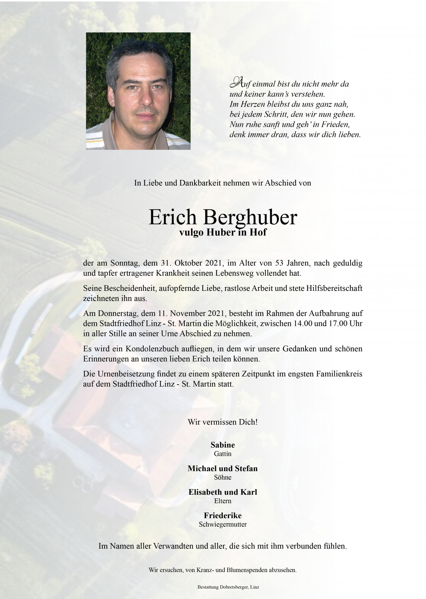 Traueranzeige von Erich Berghuber
