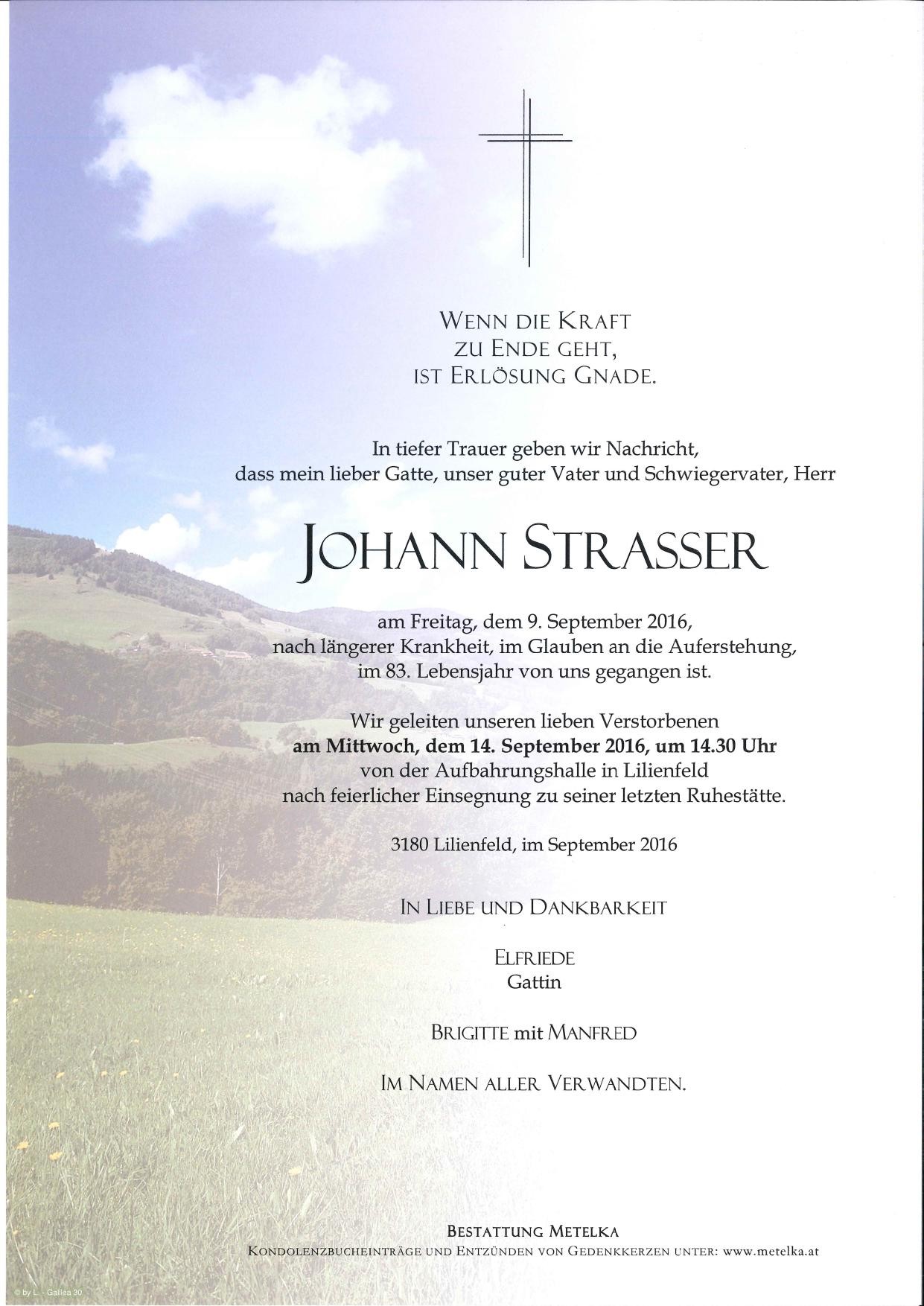 Traueranzeige von Johann Straßer