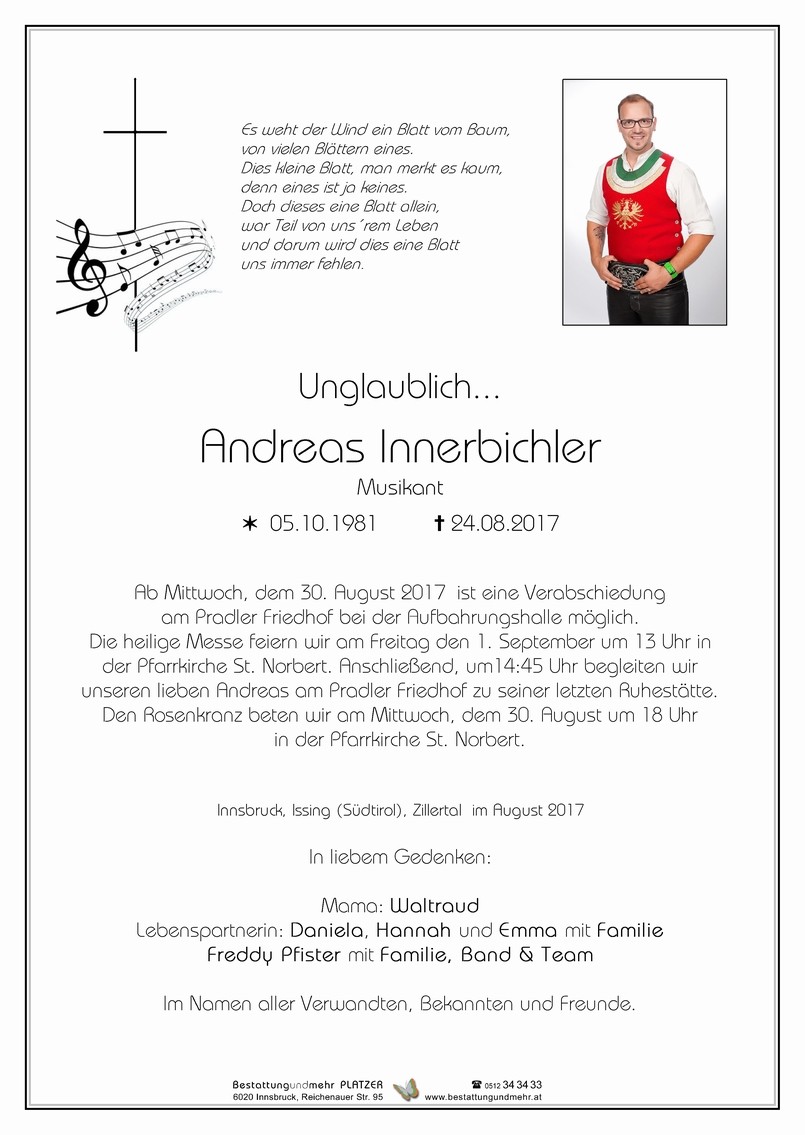 Traueranzeige von Andreas Innerbichler