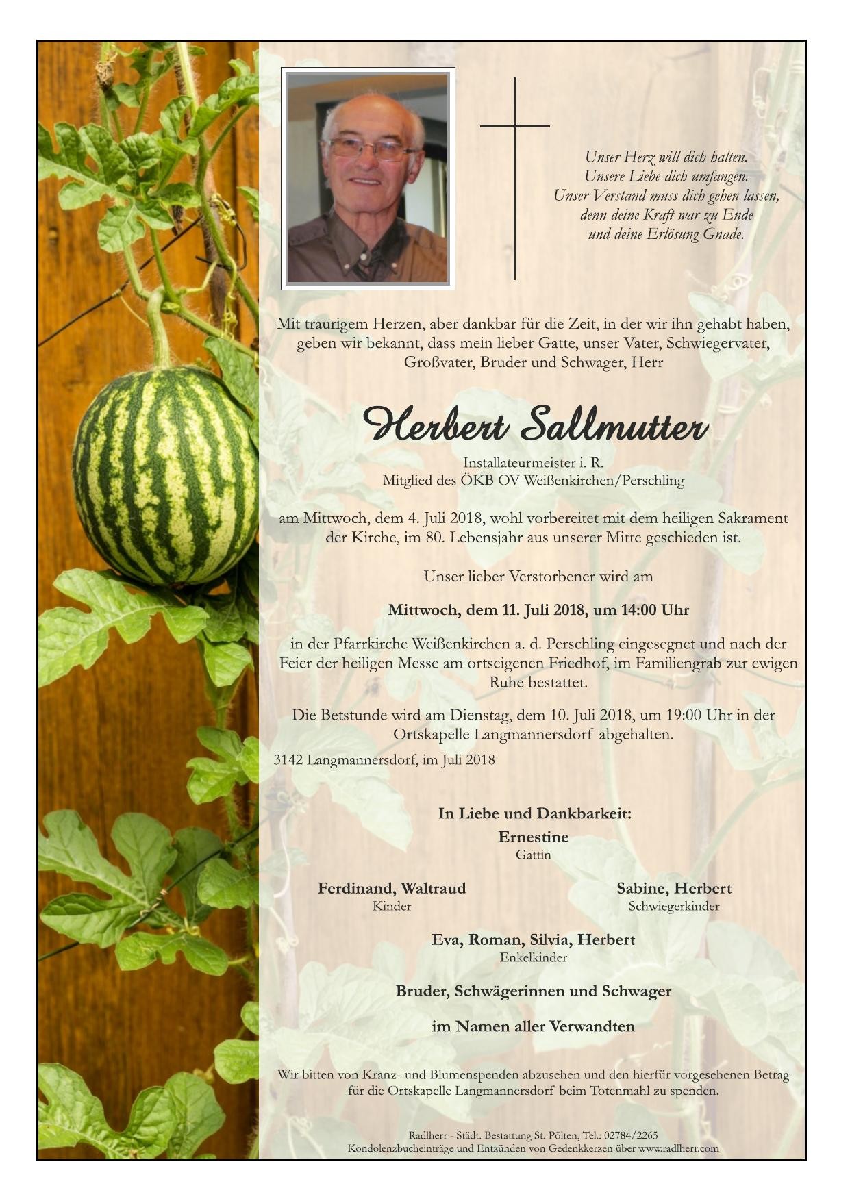 Traueranzeige von Herbert Sallmutter