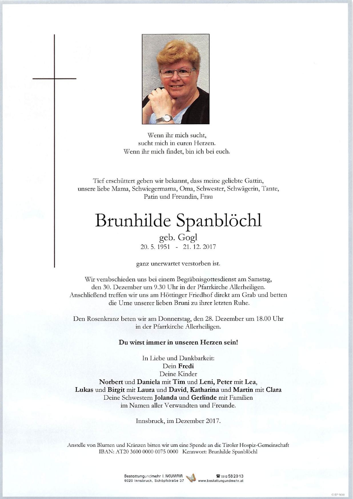 Traueranzeige von Brunhilde Spanblöchl