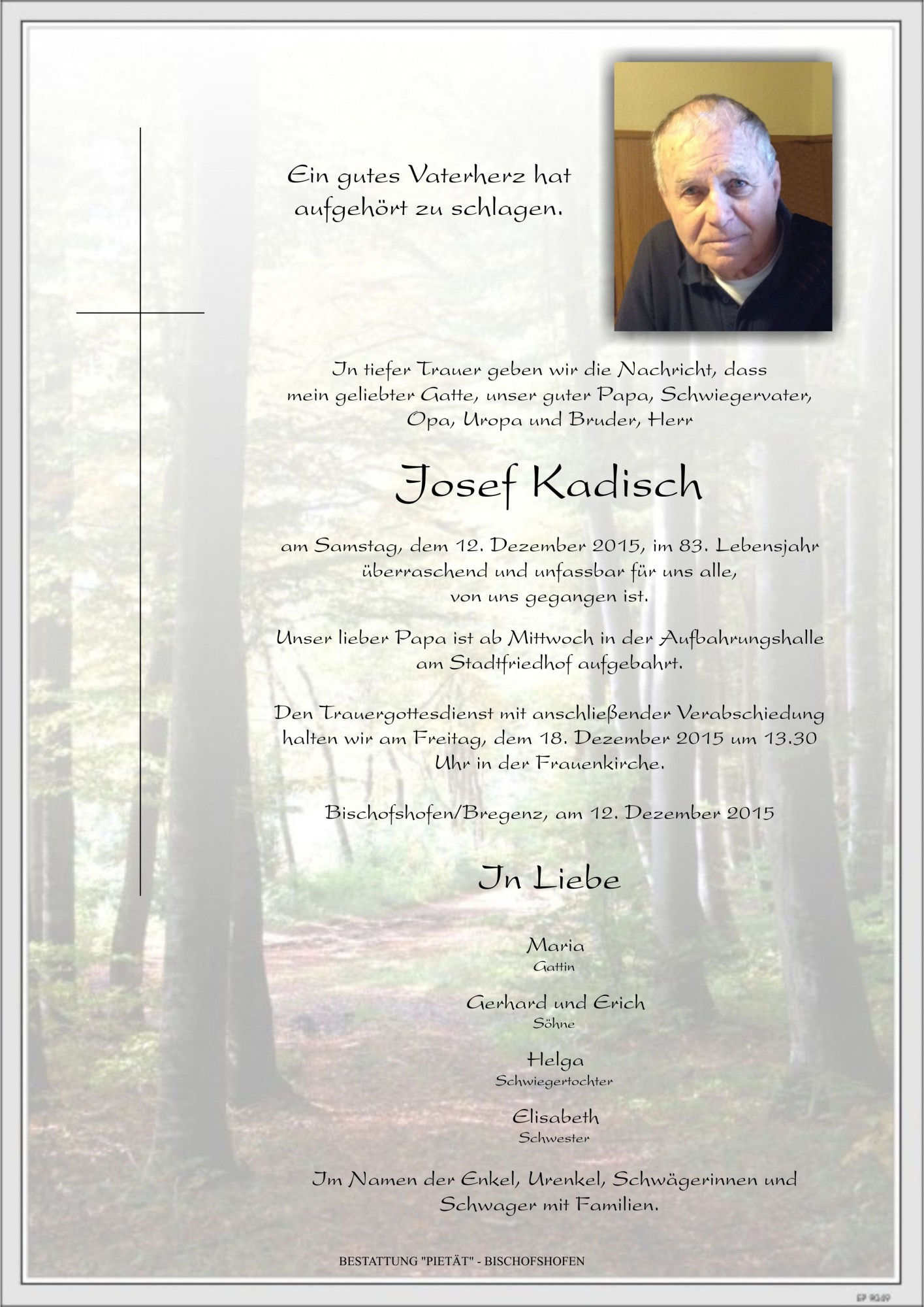Traueranzeige von Josef Kadisch