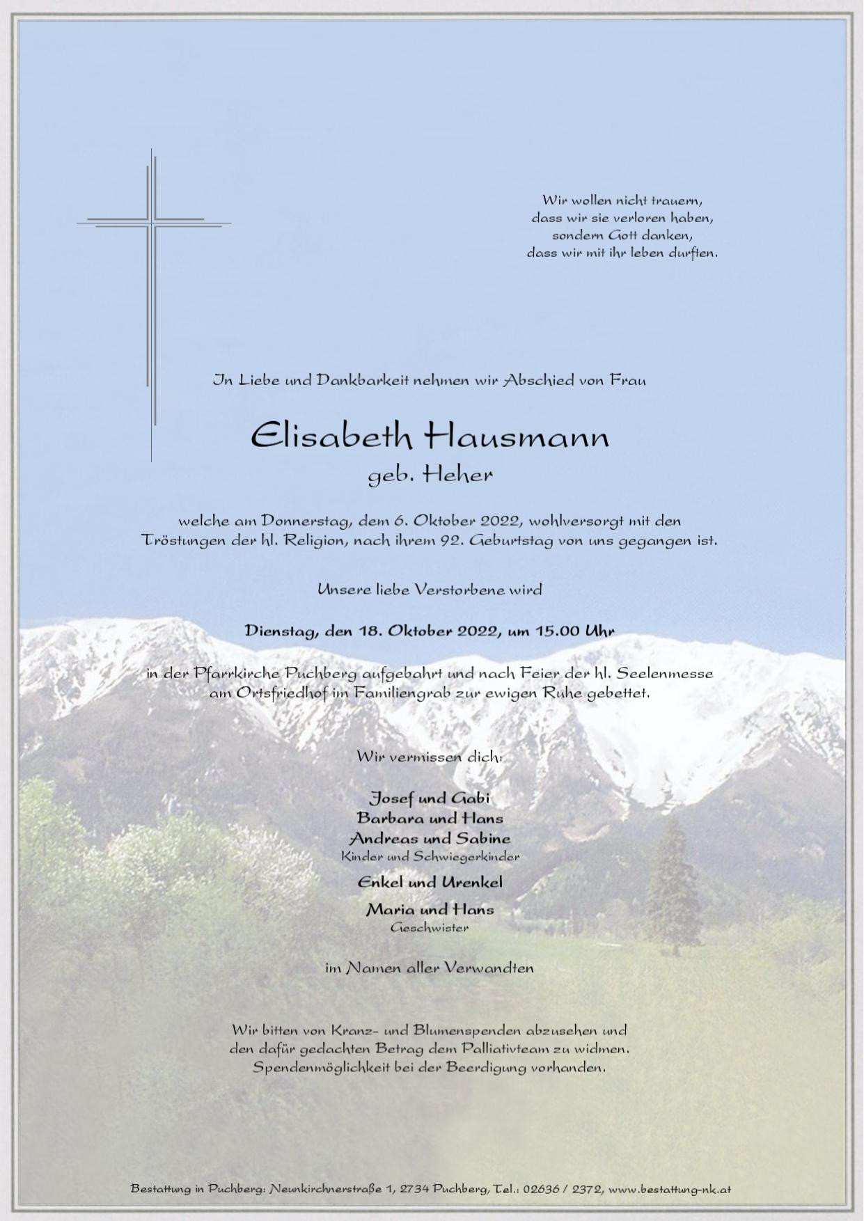 Traueranzeige von Elisabeth Hausmann