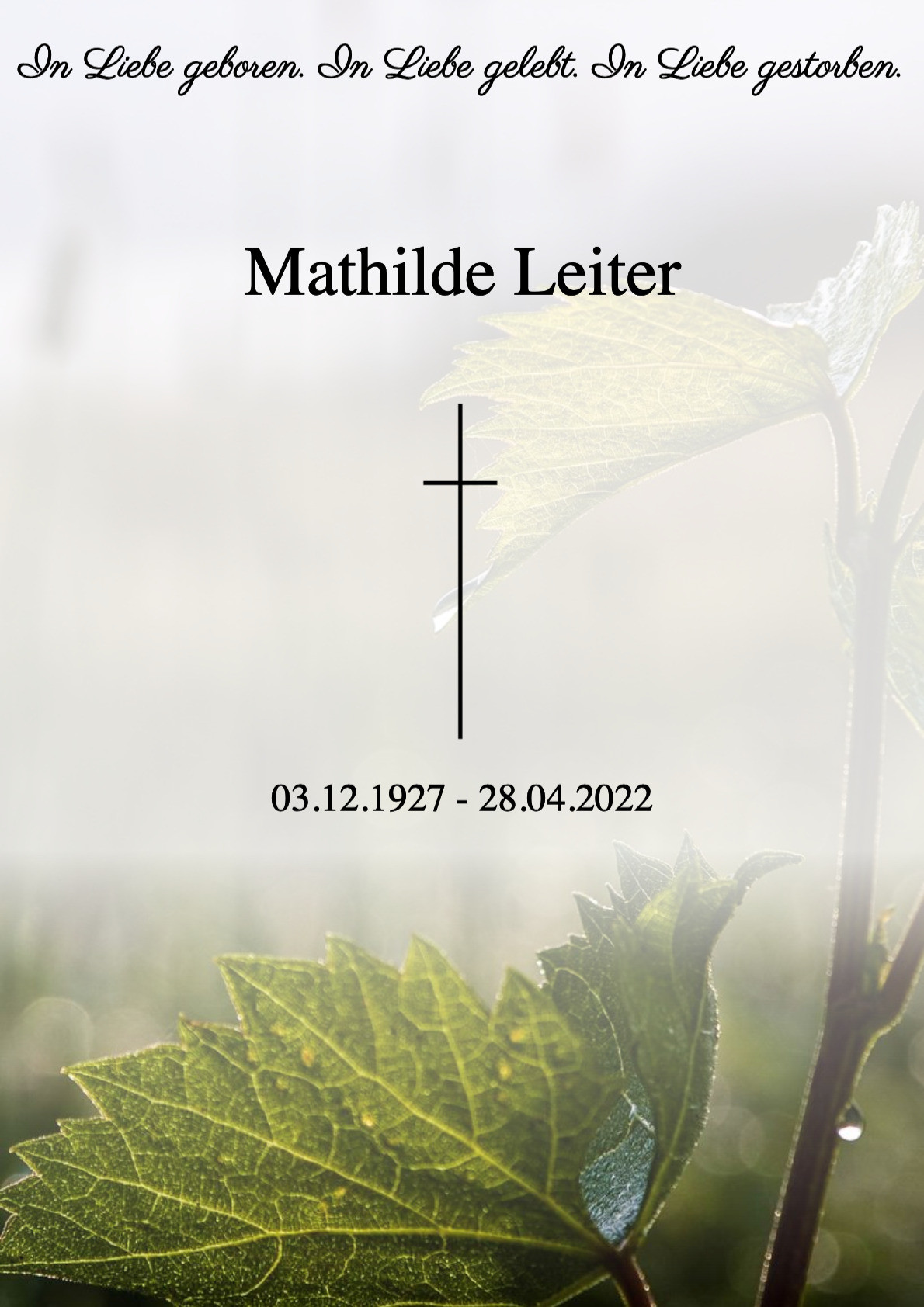 Traueranzeige von Mathilde Leiter