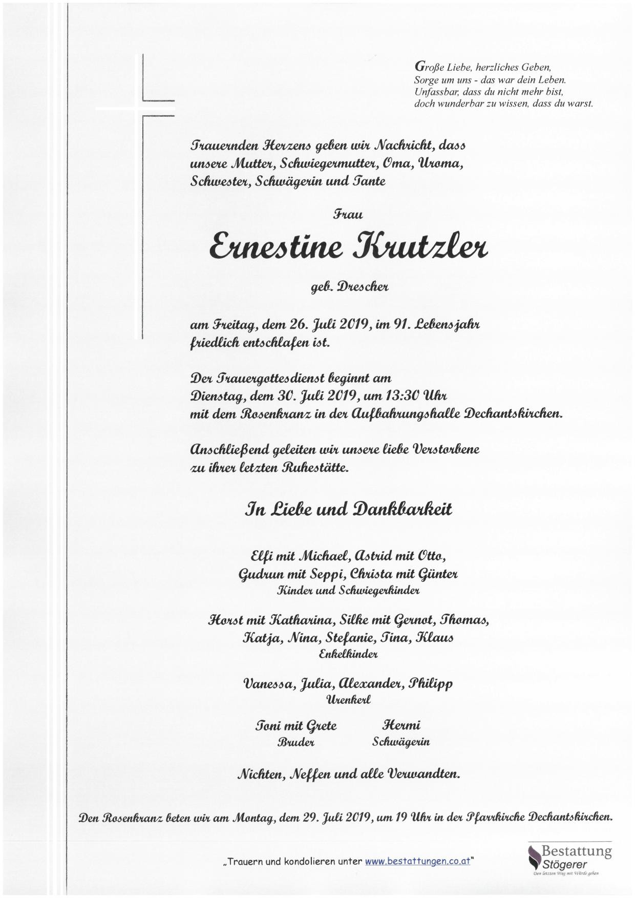 Traueranzeige von Ernestine Krutzler