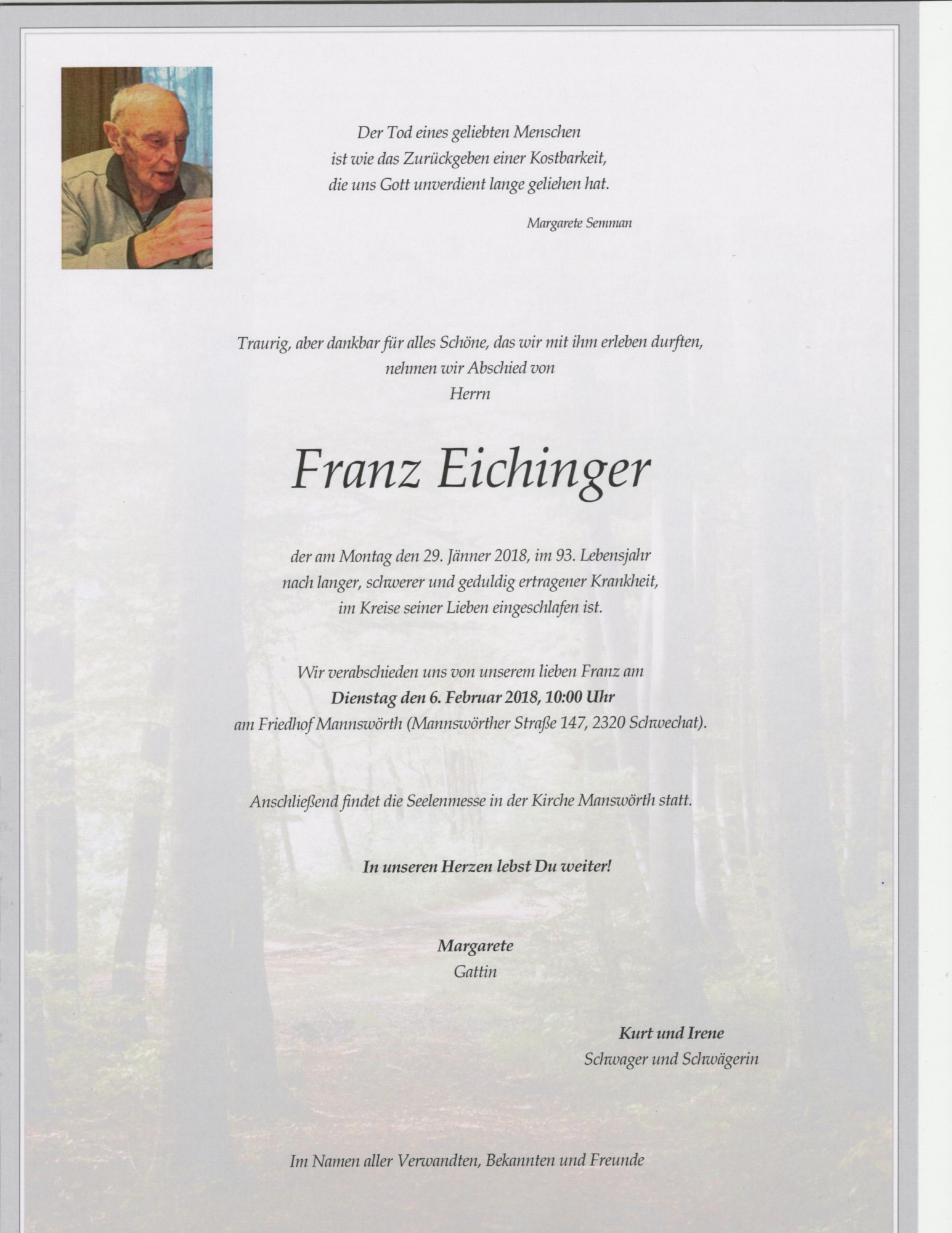 Traueranzeige von Franz Eichinger