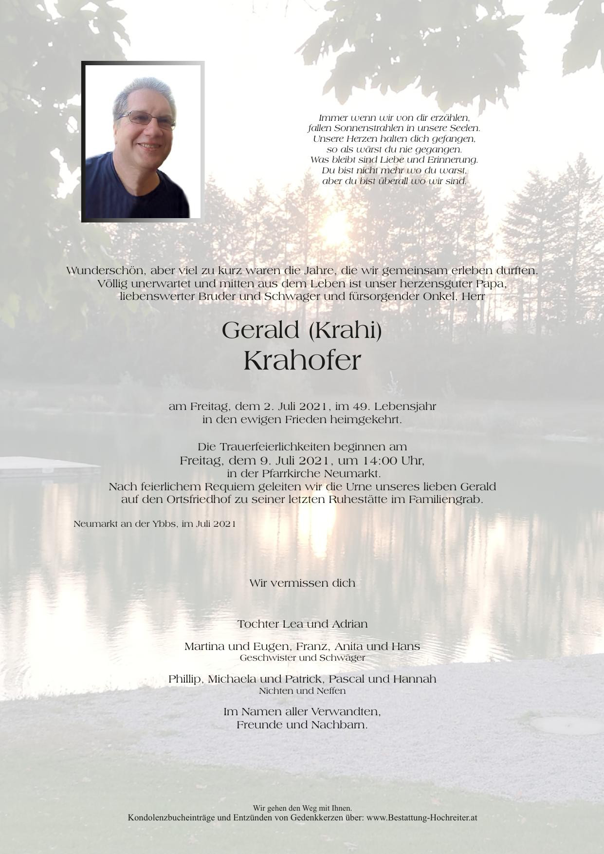 Traueranzeige von Gerald Krahofer