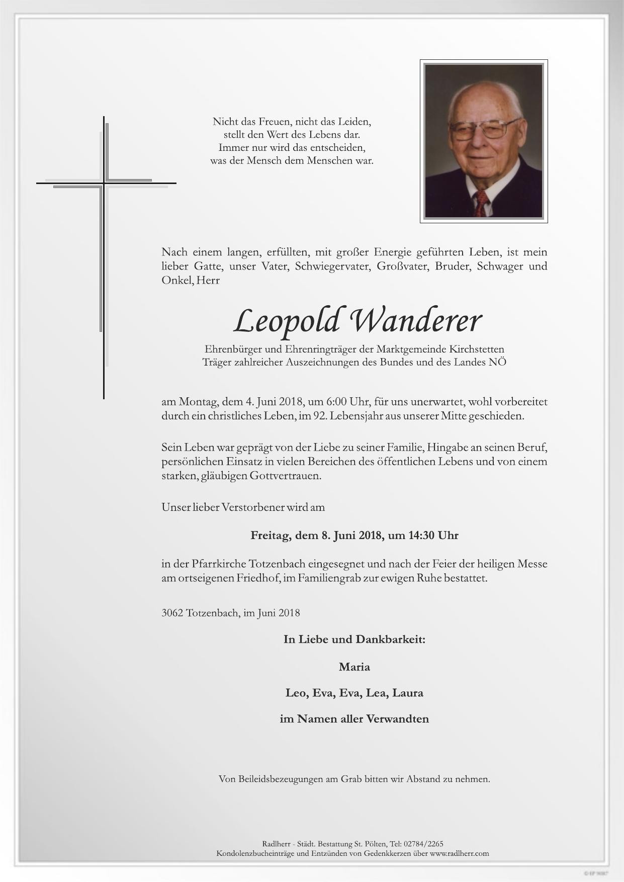 Traueranzeige von Leopold Wanderer