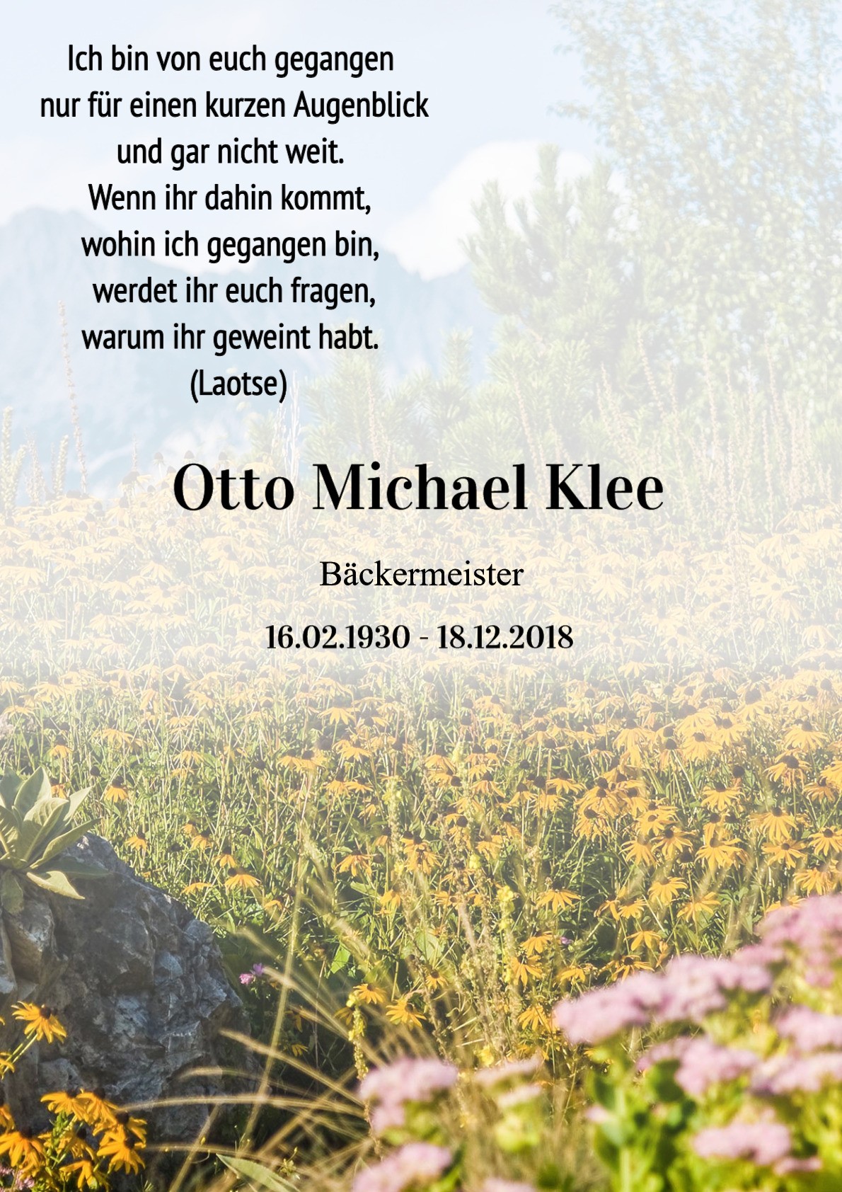 Traueranzeige von Otto Michael Klee