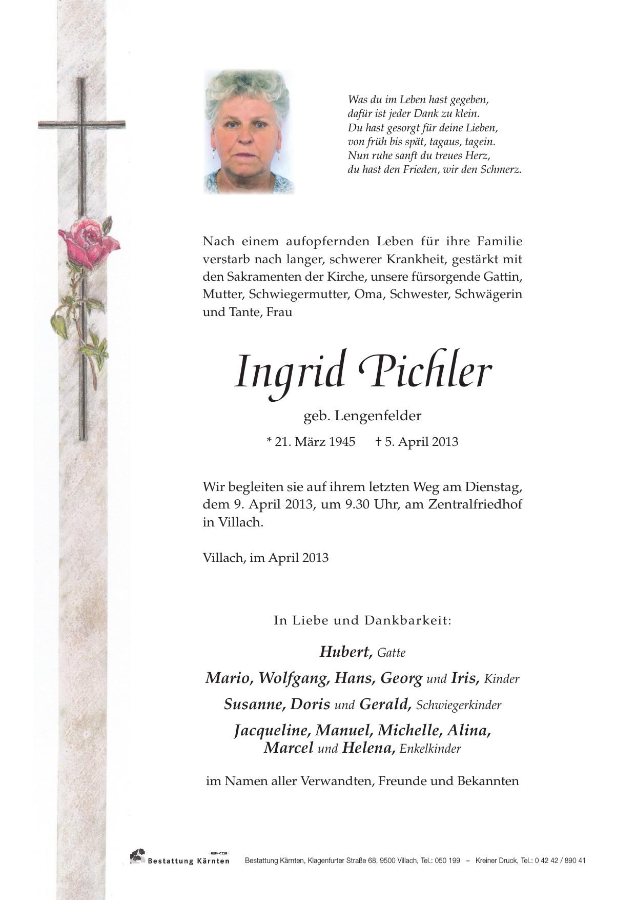 Traueranzeige von Ingrid Pichler