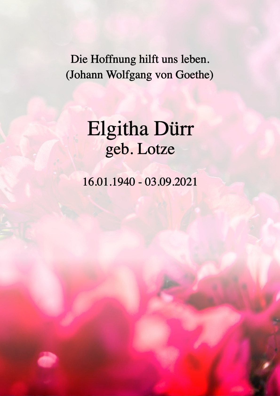 Traueranzeige von Elgitha Dürr