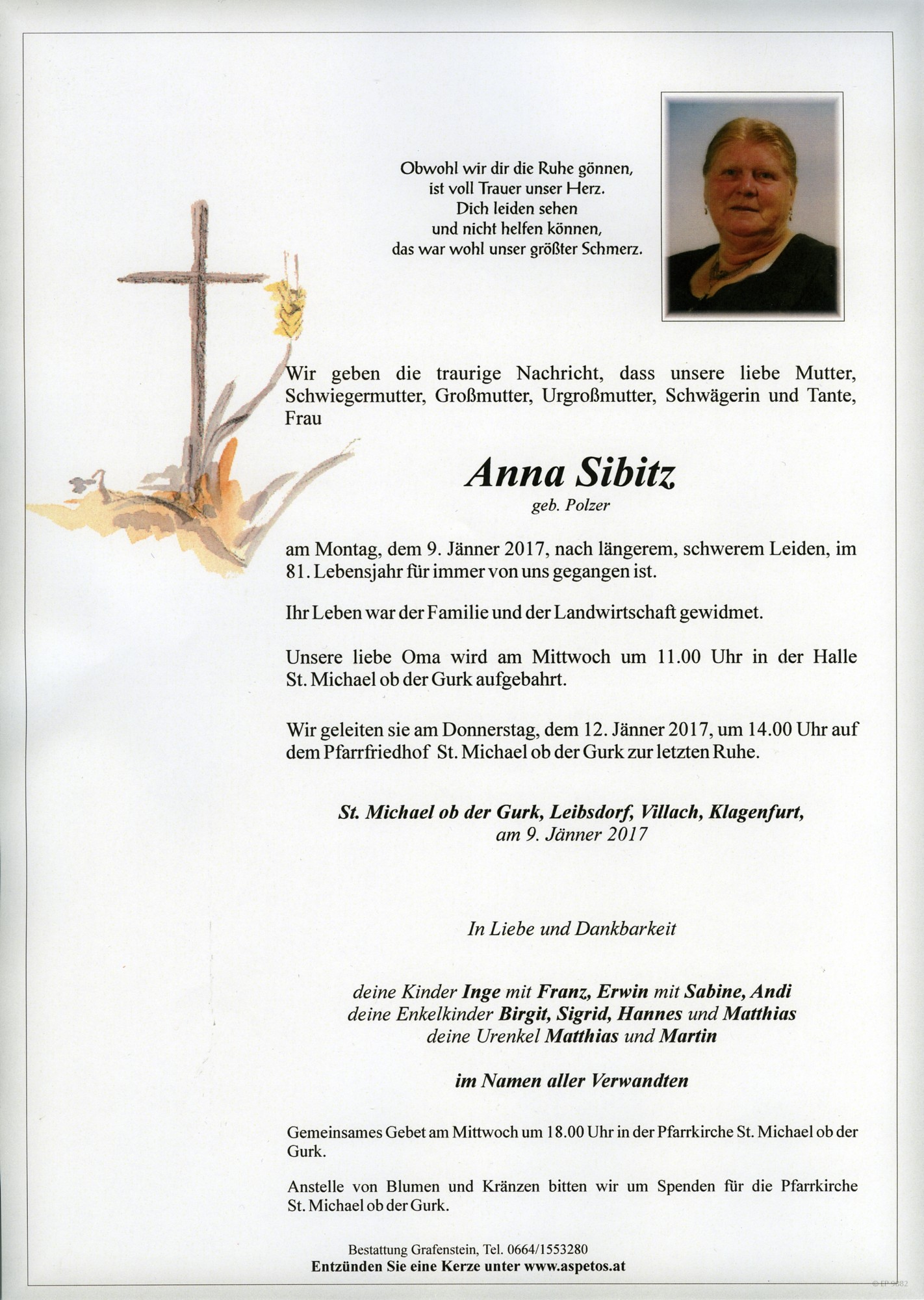 Traueranzeige von Anna Sibitz