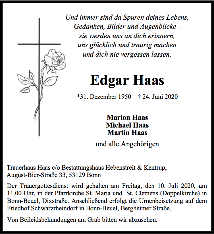 Traueranzeige von Edgar Haas