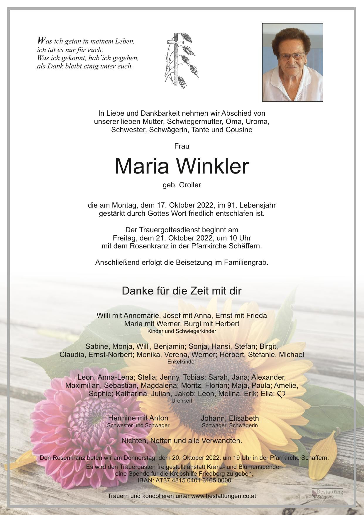 Traueranzeige von Maria Winkler