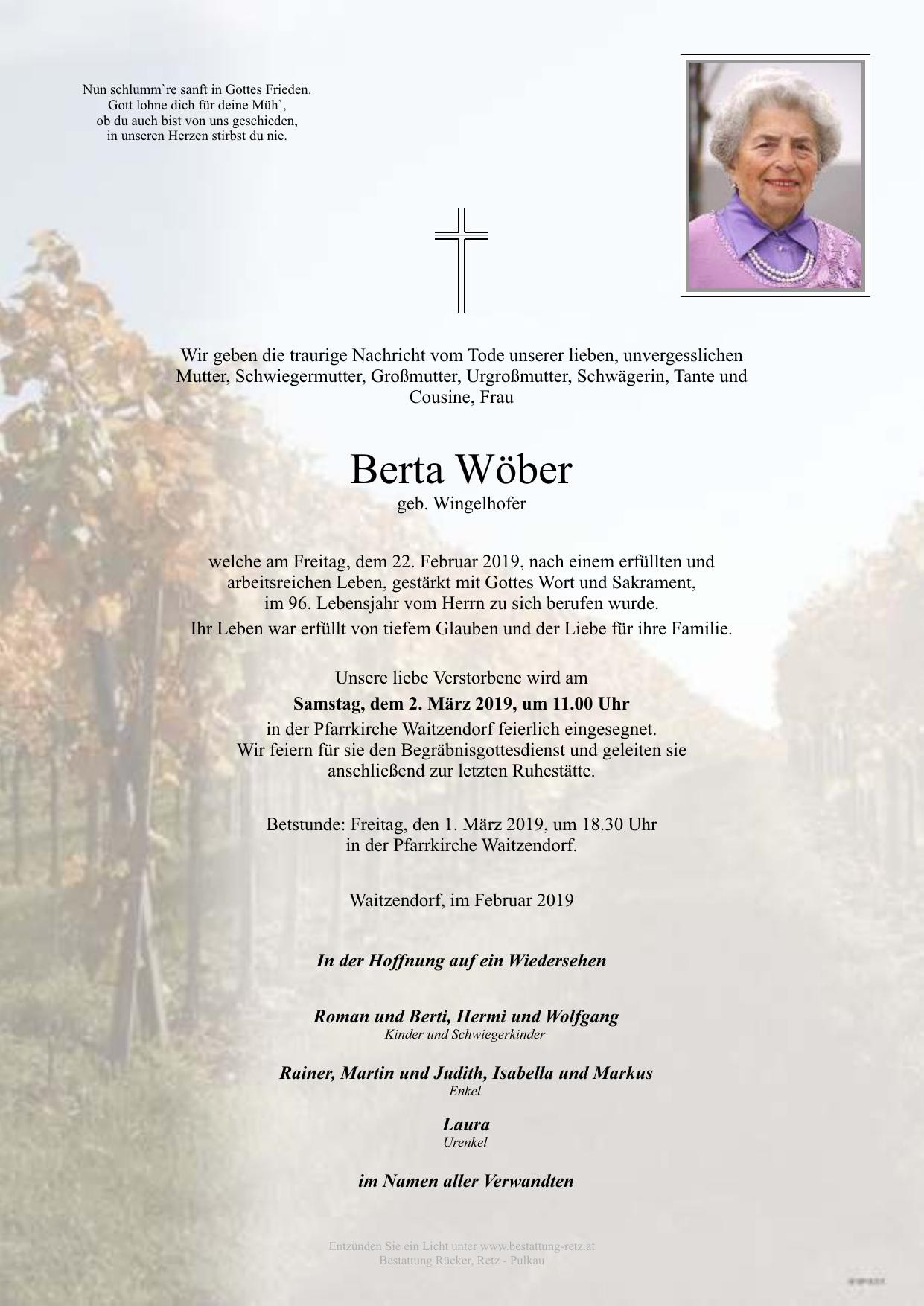 Traueranzeige von Berta Wöber