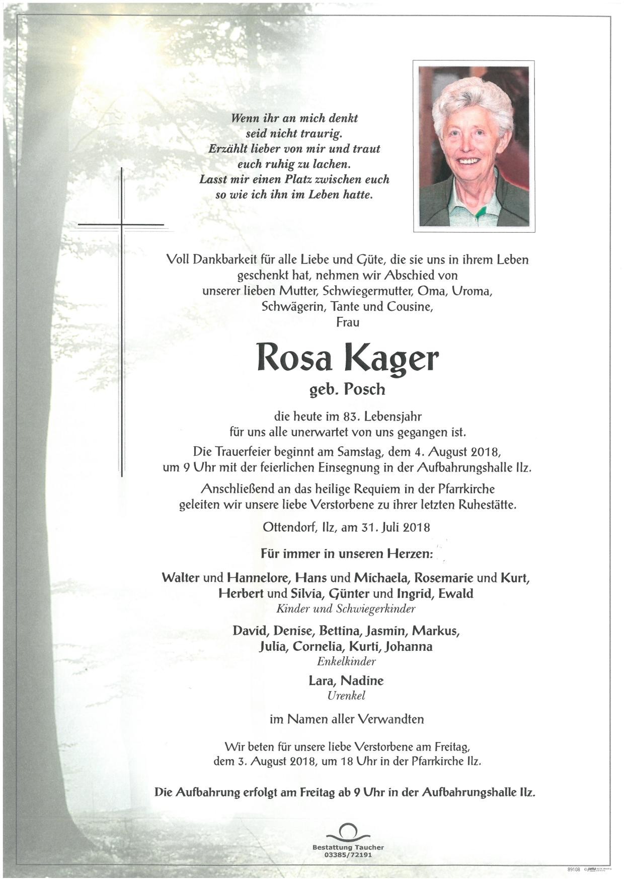 Traueranzeige von Rosa Kager