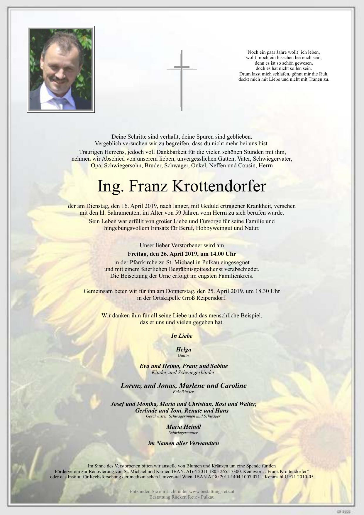 Traueranzeige von Ing. Franz Krottendorfer