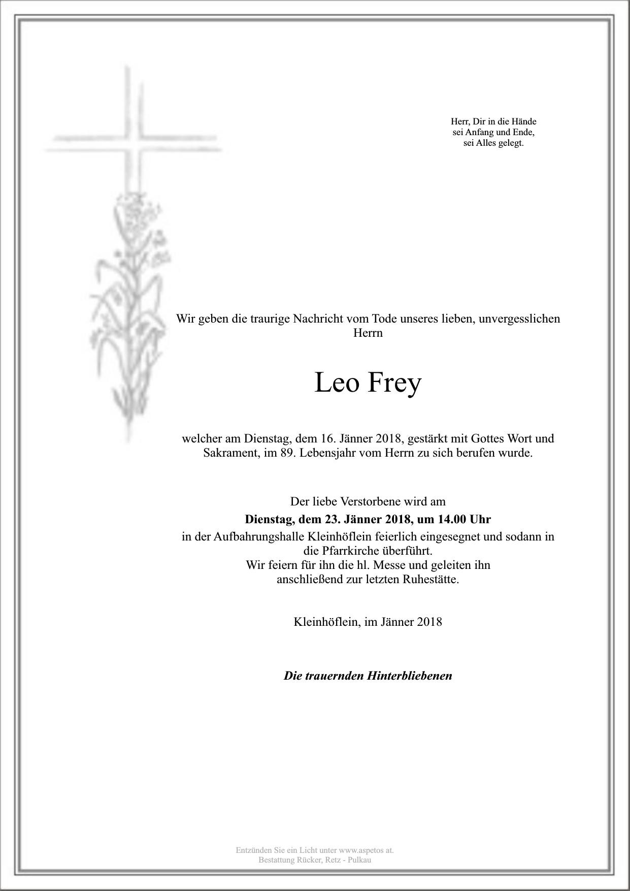 Traueranzeige von Leo Frey