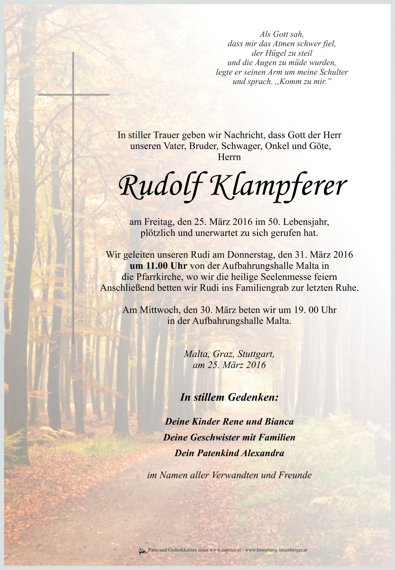 Traueranzeige von Rudolf Klampferer