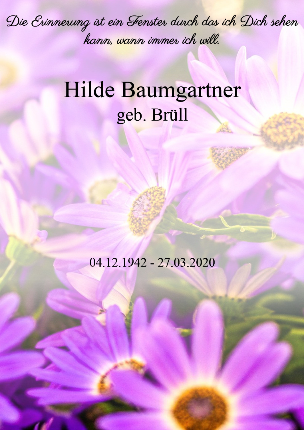 Traueranzeige von Hilde Baumgartner