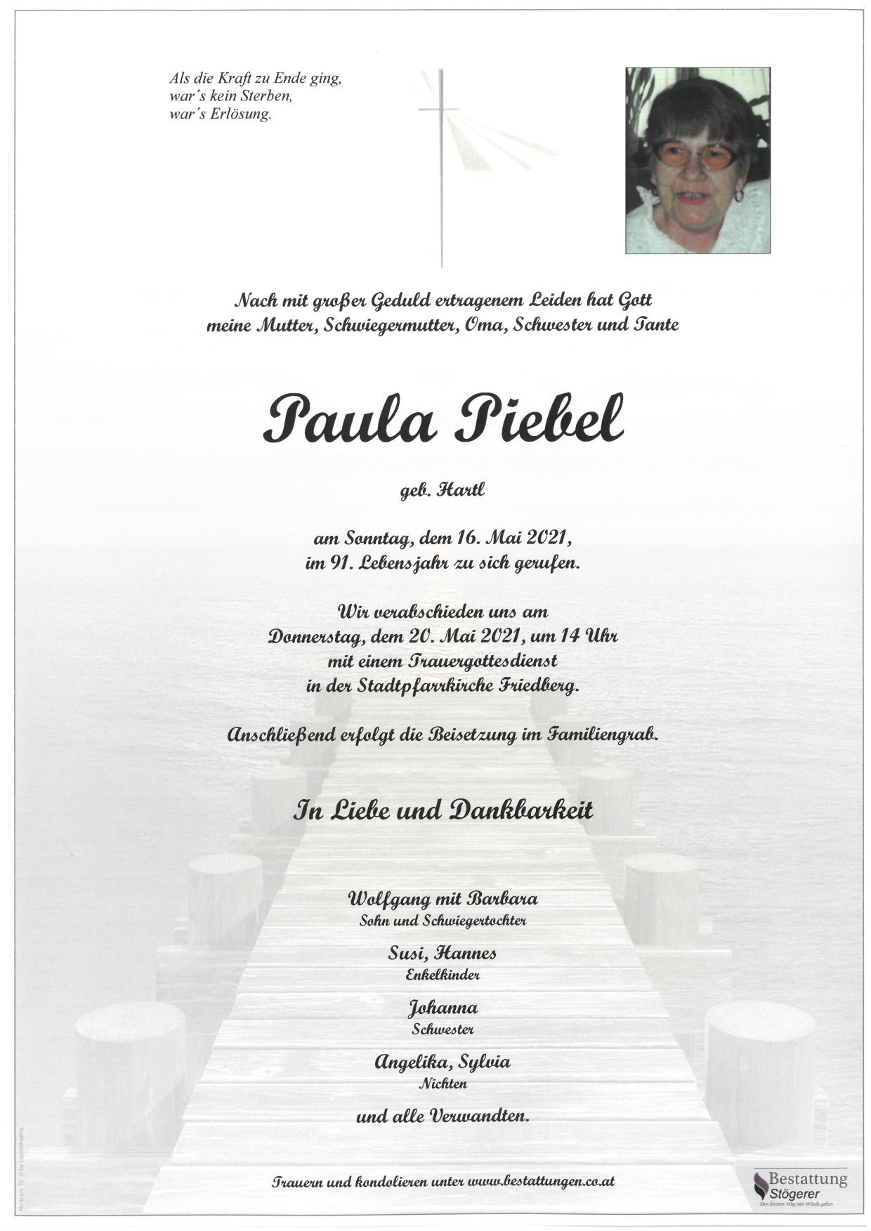 Traueranzeige von Paula Piebel