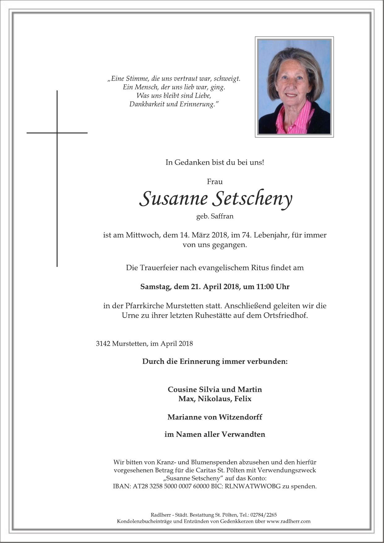 Traueranzeige von Susanne Setscheny