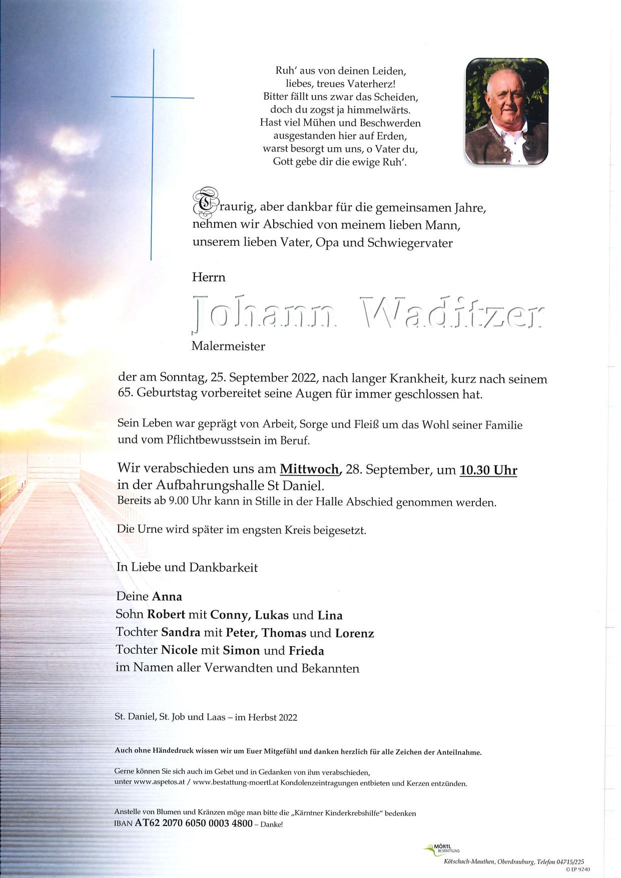 Traueranzeige von Johann Waditzer