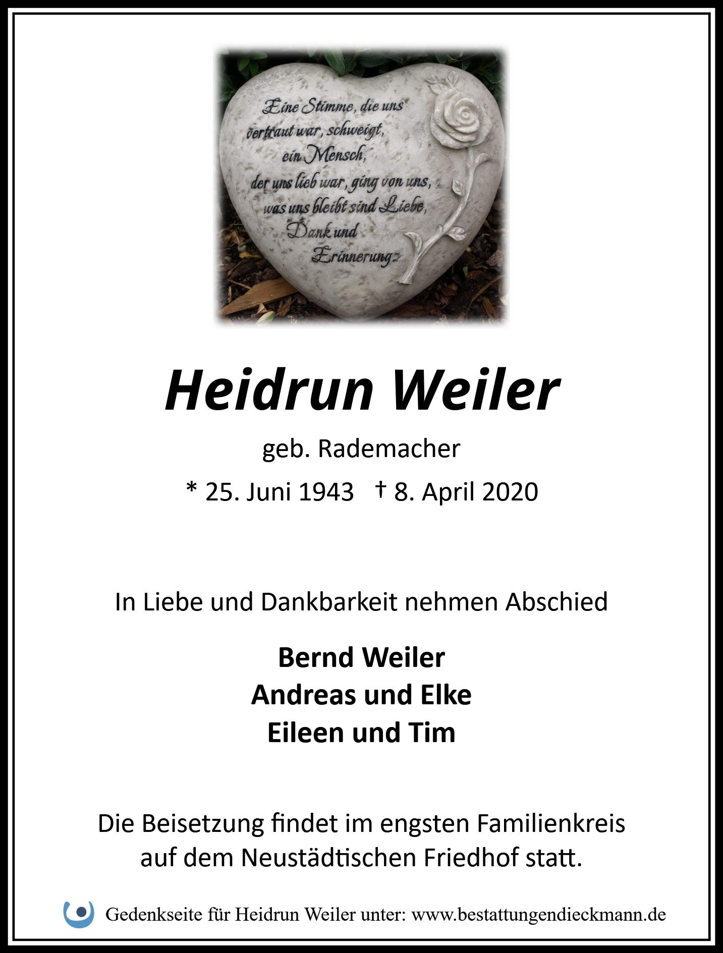 Traueranzeige von Heidrun Weiler