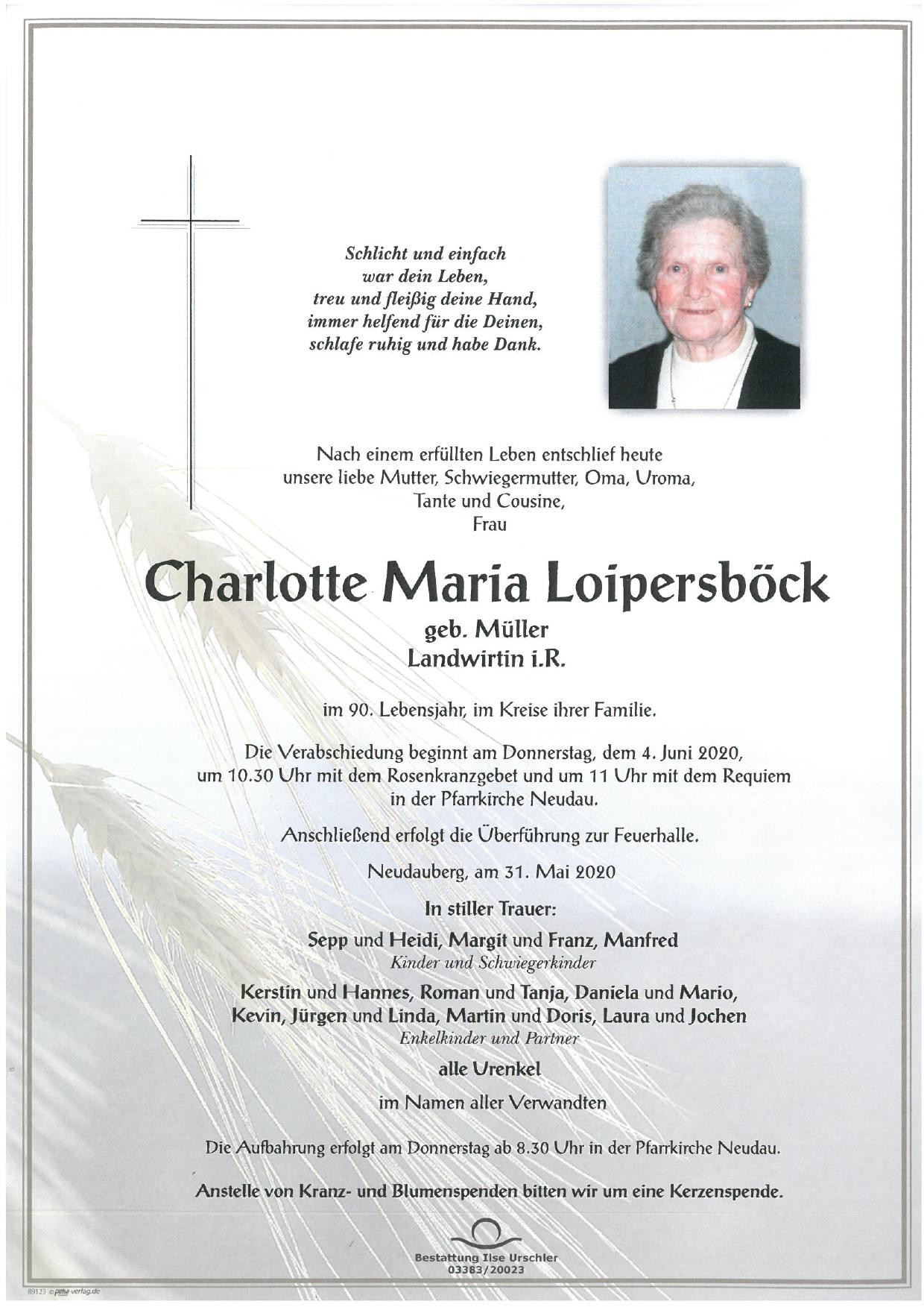 Traueranzeige von Charlotte Maria Loipersböck