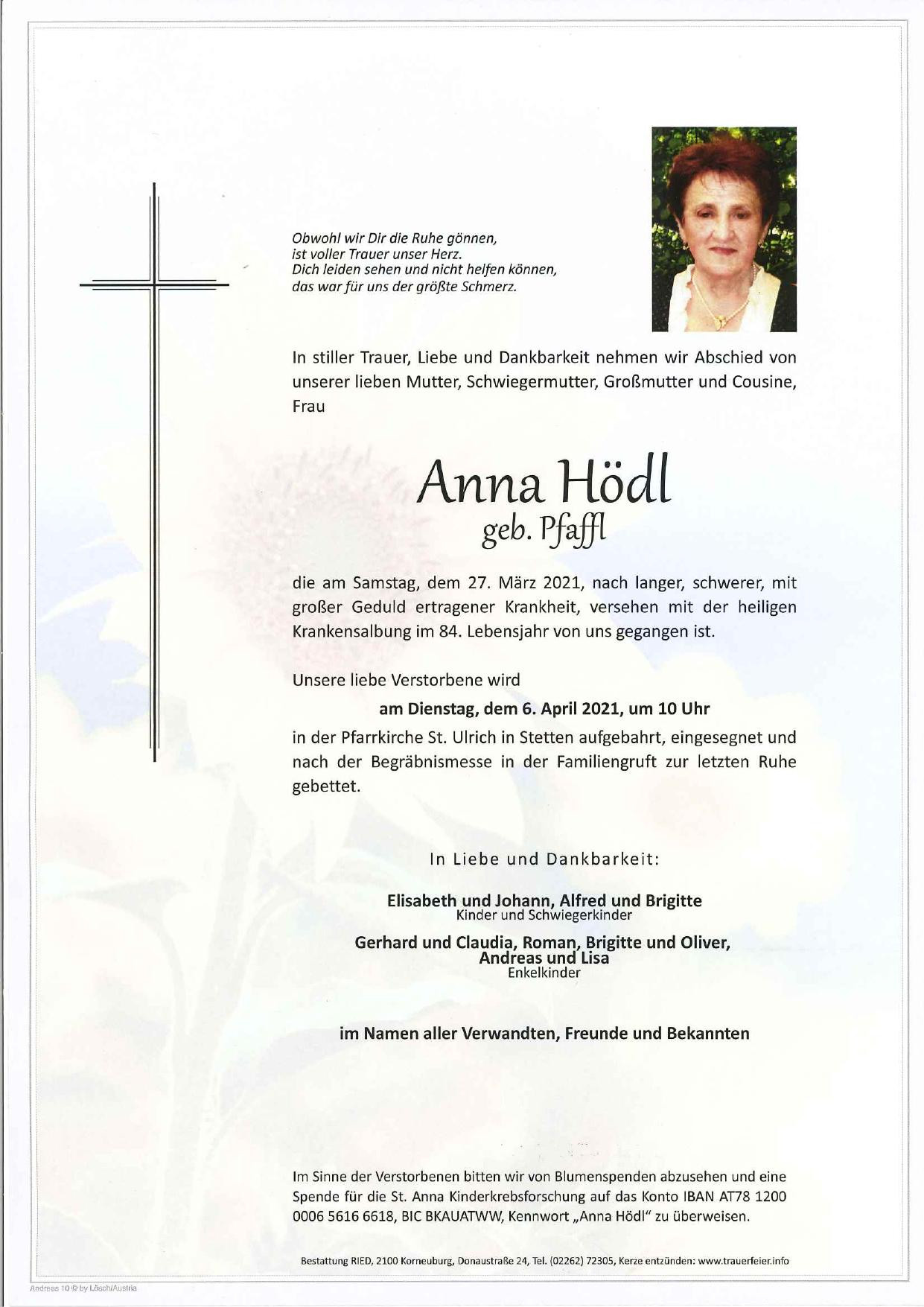 Traueranzeige von Anna Hödl