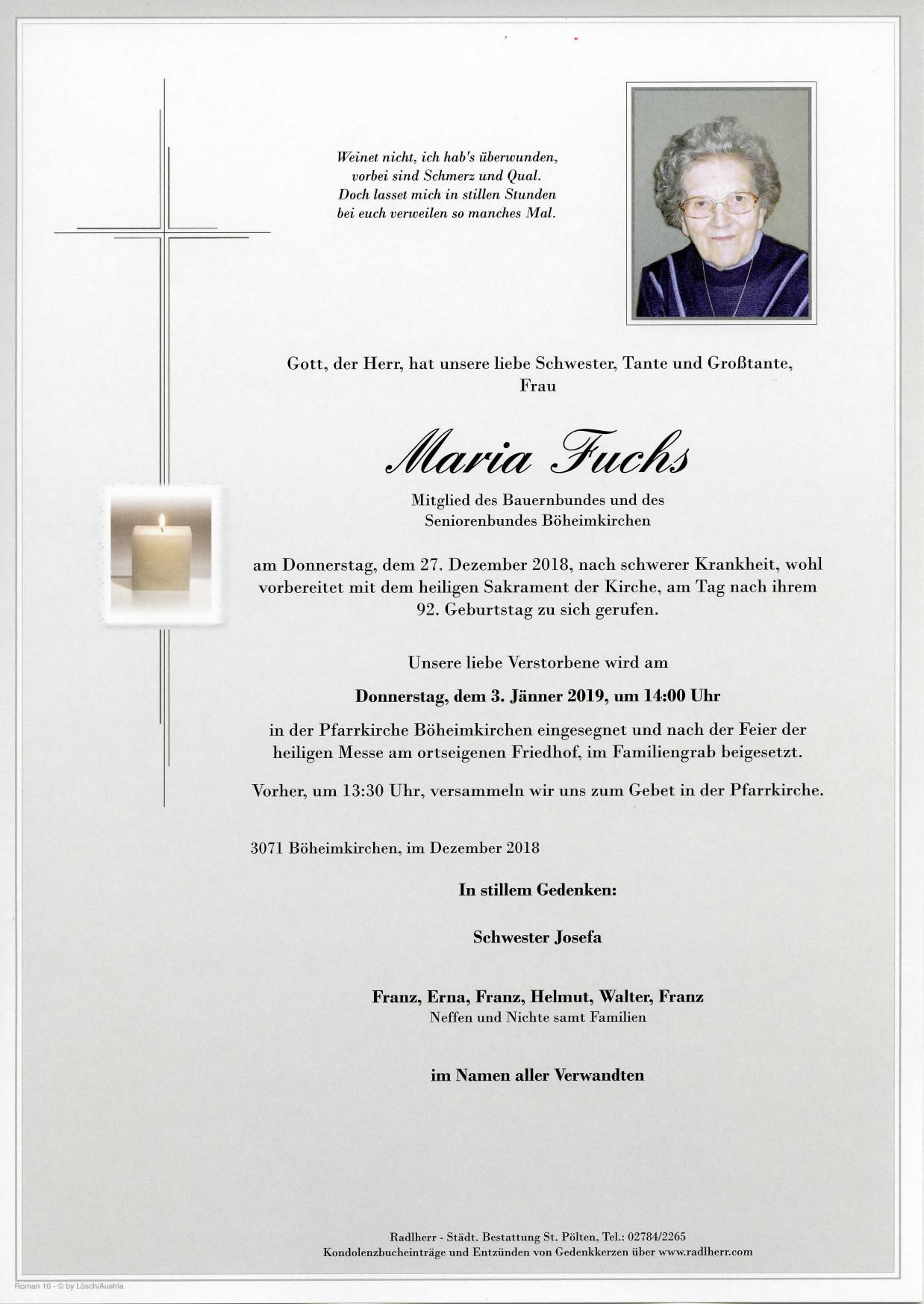 Traueranzeige von Maria Fuchs