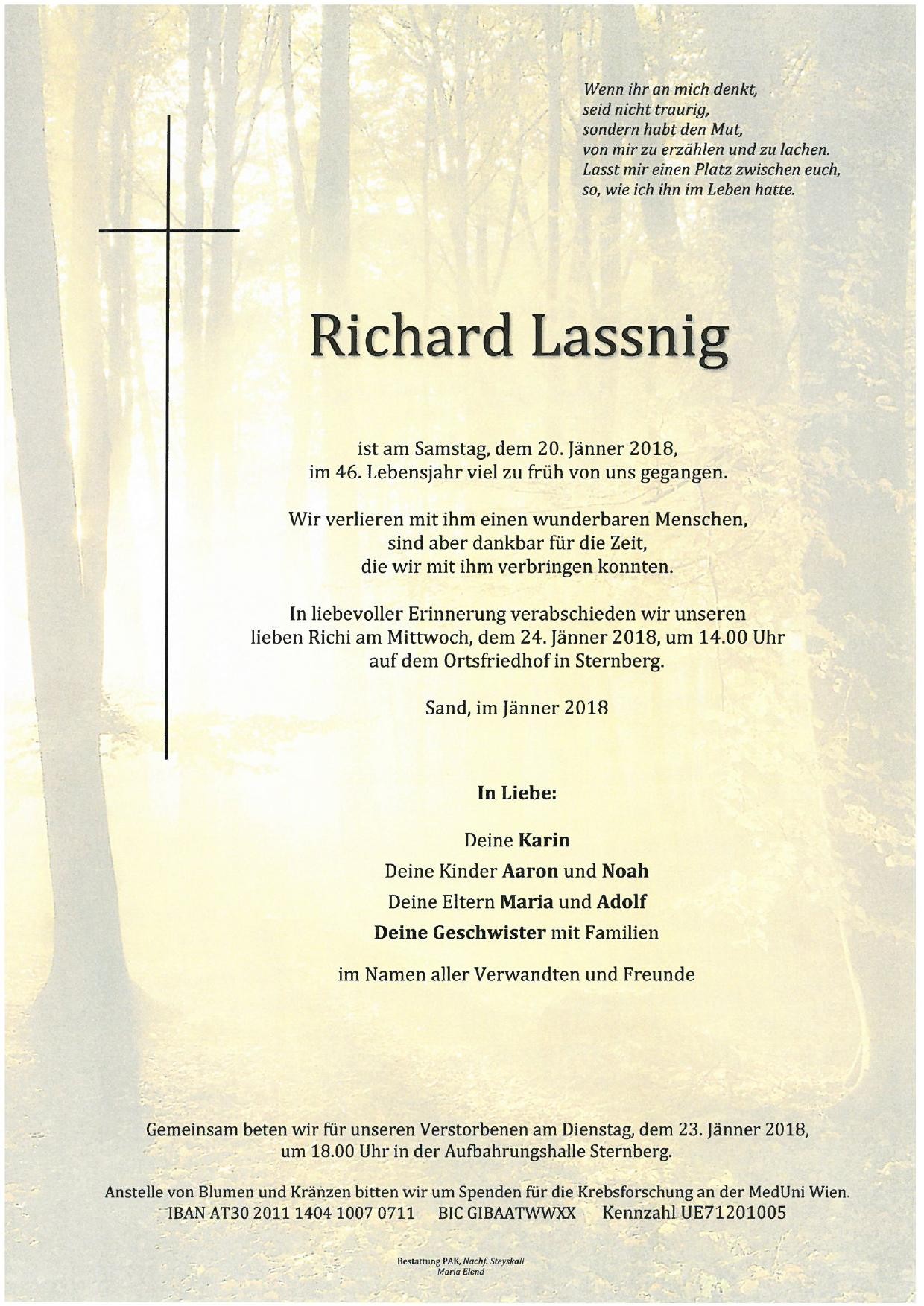 Traueranzeige von Richard Lassnig