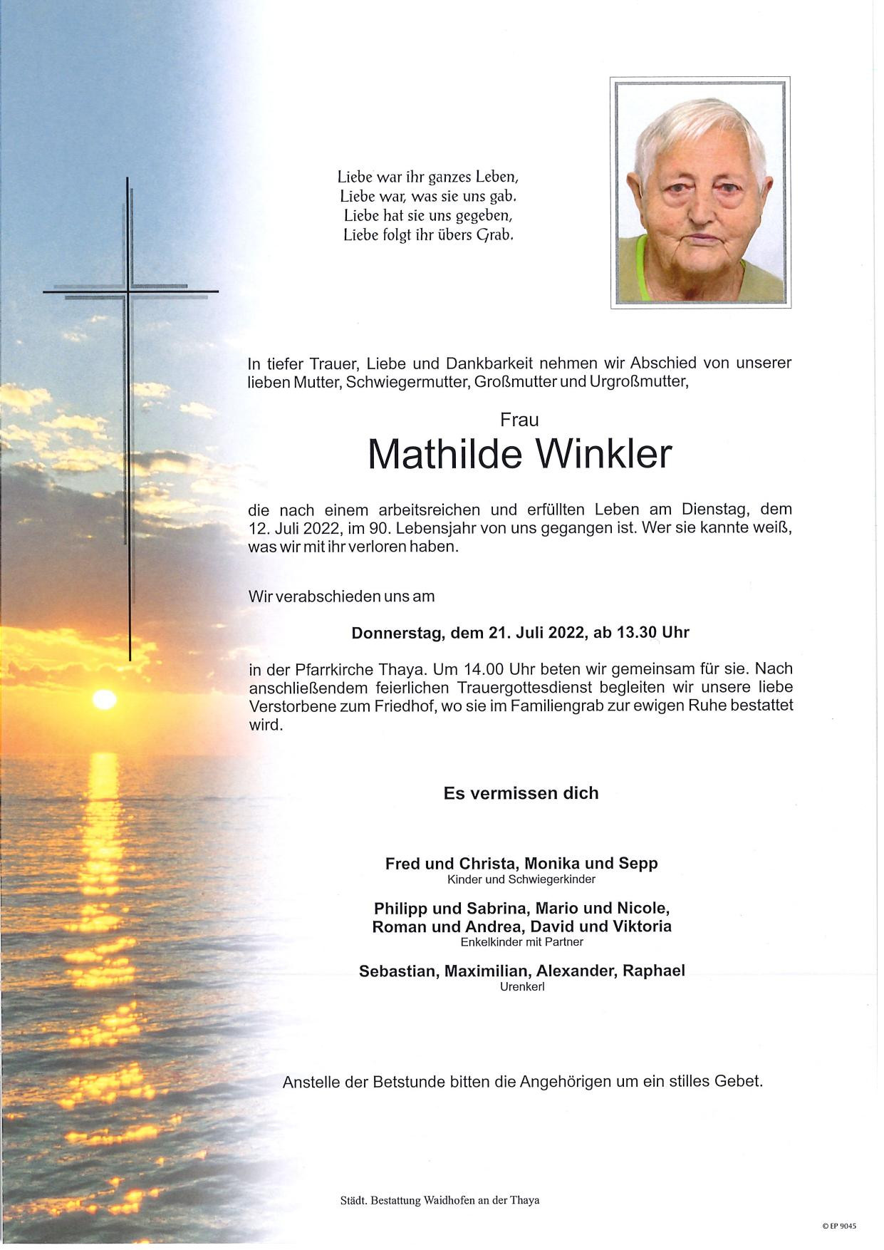 Traueranzeige von Mathilde Winkler
