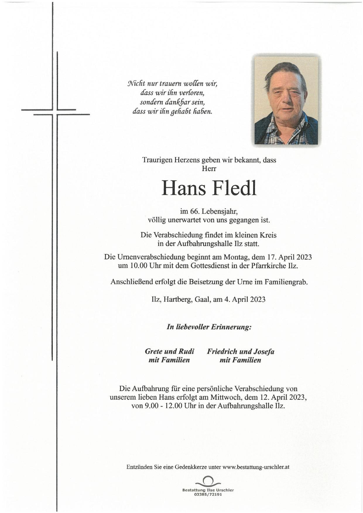 Traueranzeige von Hans Fledl