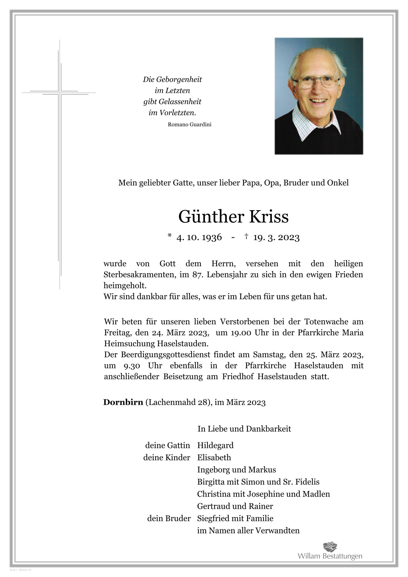 Traueranzeige von Günther Kriss