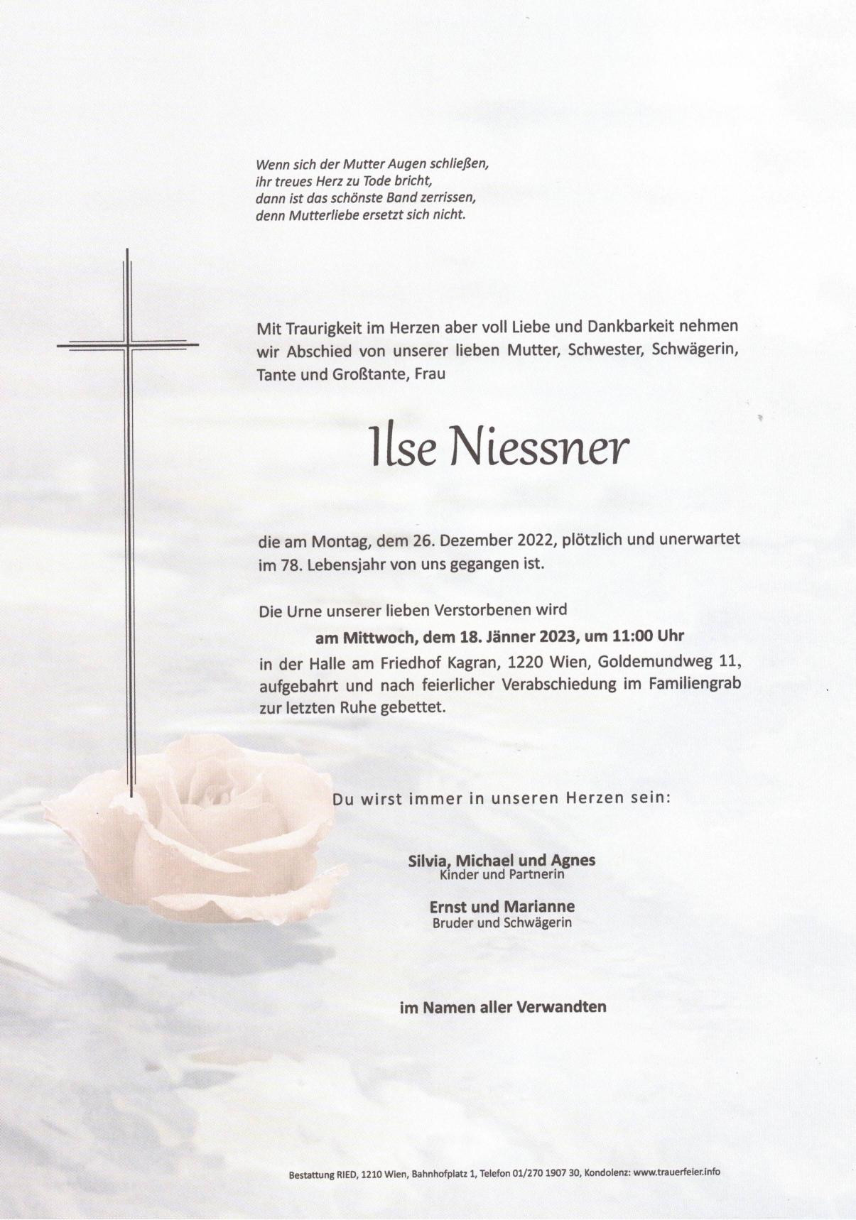 Traueranzeige von Ilse Niessner