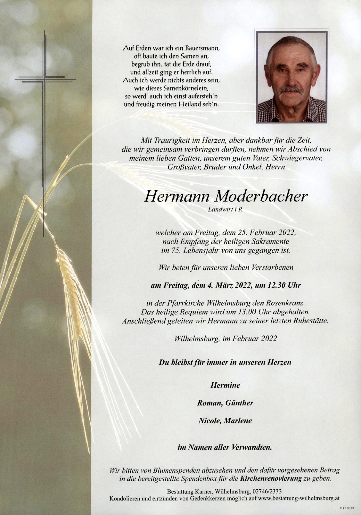 Traueranzeige von Hermann Moderbacher