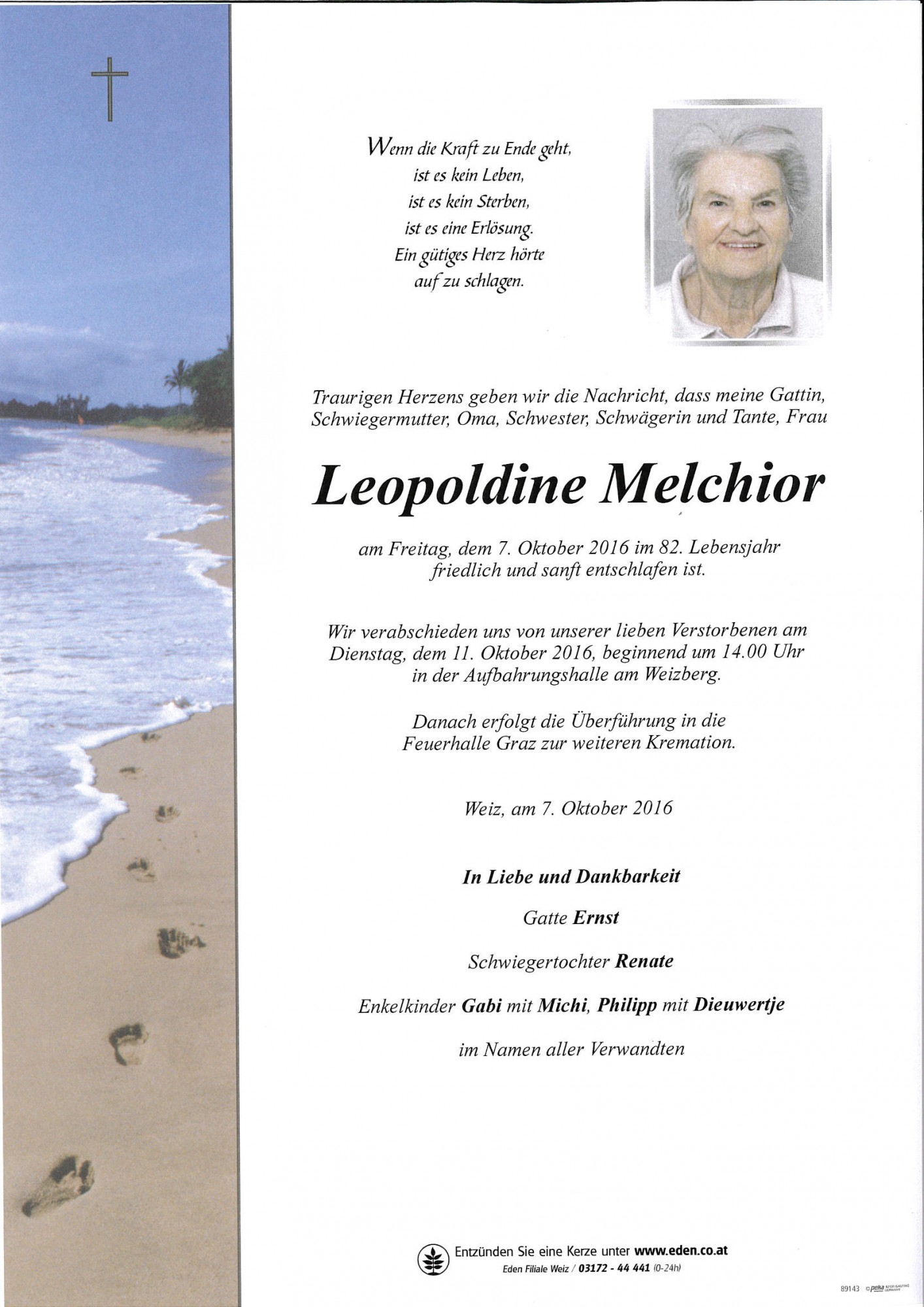Traueranzeige von Leopoldine Melchior