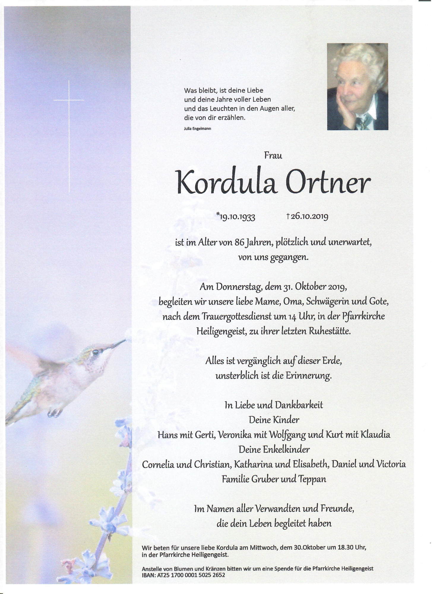 Traueranzeige von Kordula Ortner