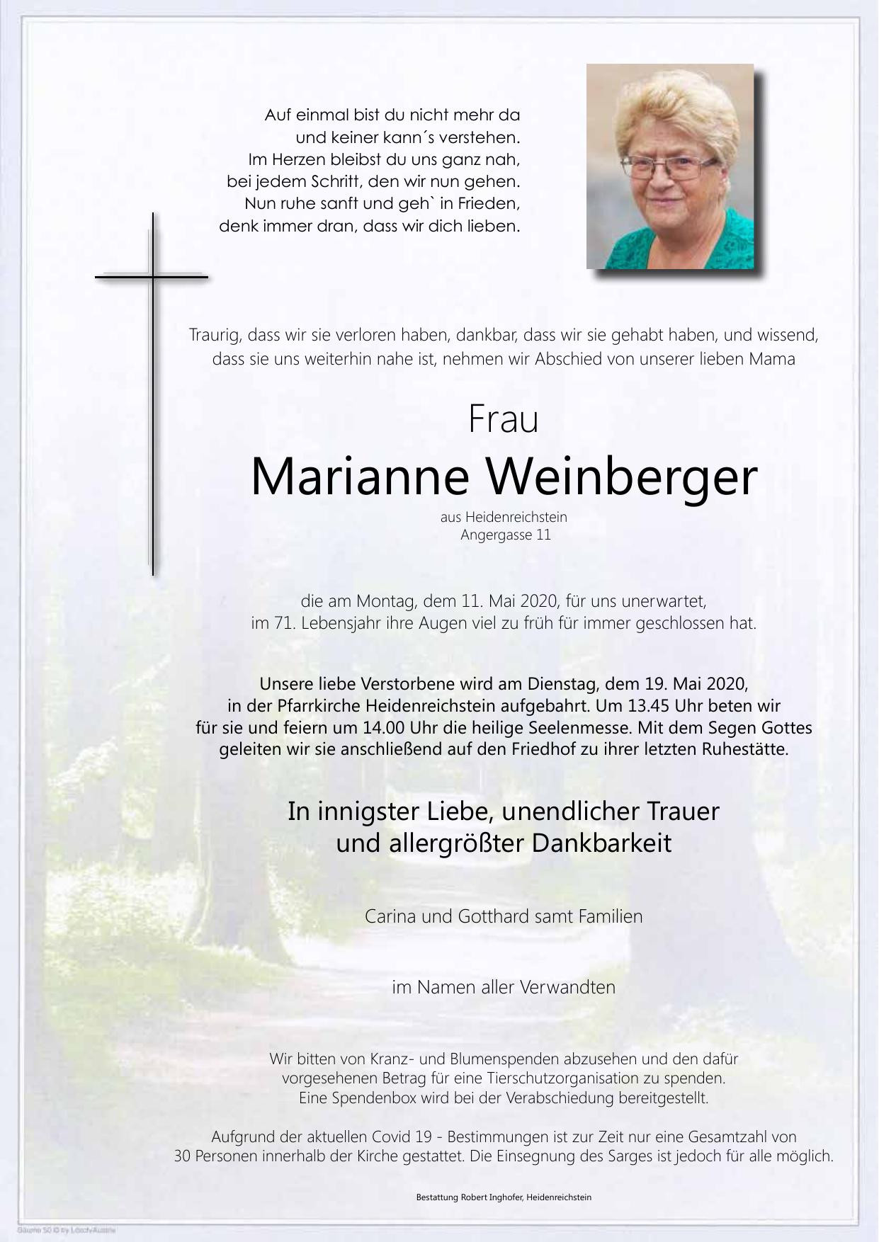 Traueranzeige von Marianne Weinberger