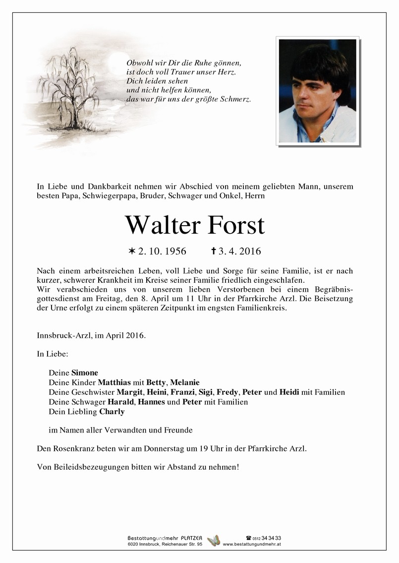 Traueranzeige von Walter Forst
