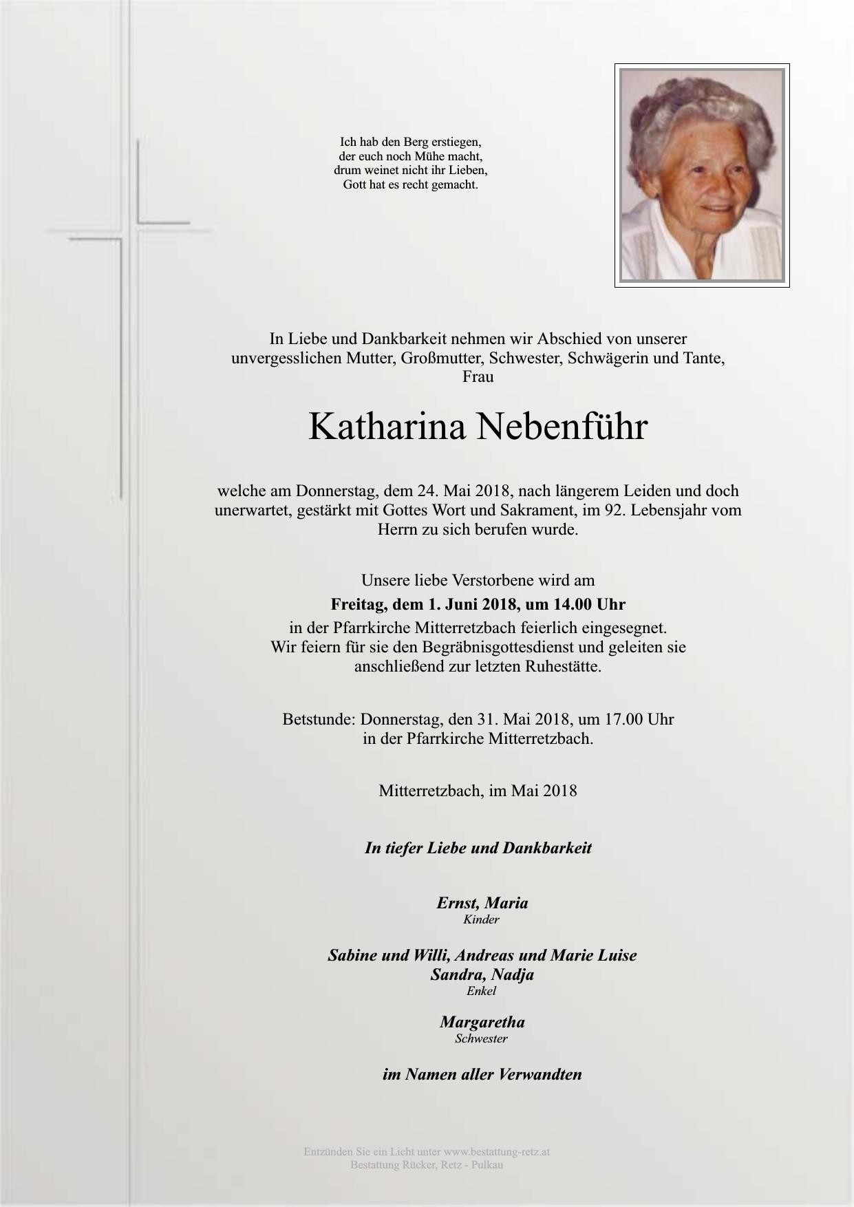 Traueranzeige von Katharina Nebenführ