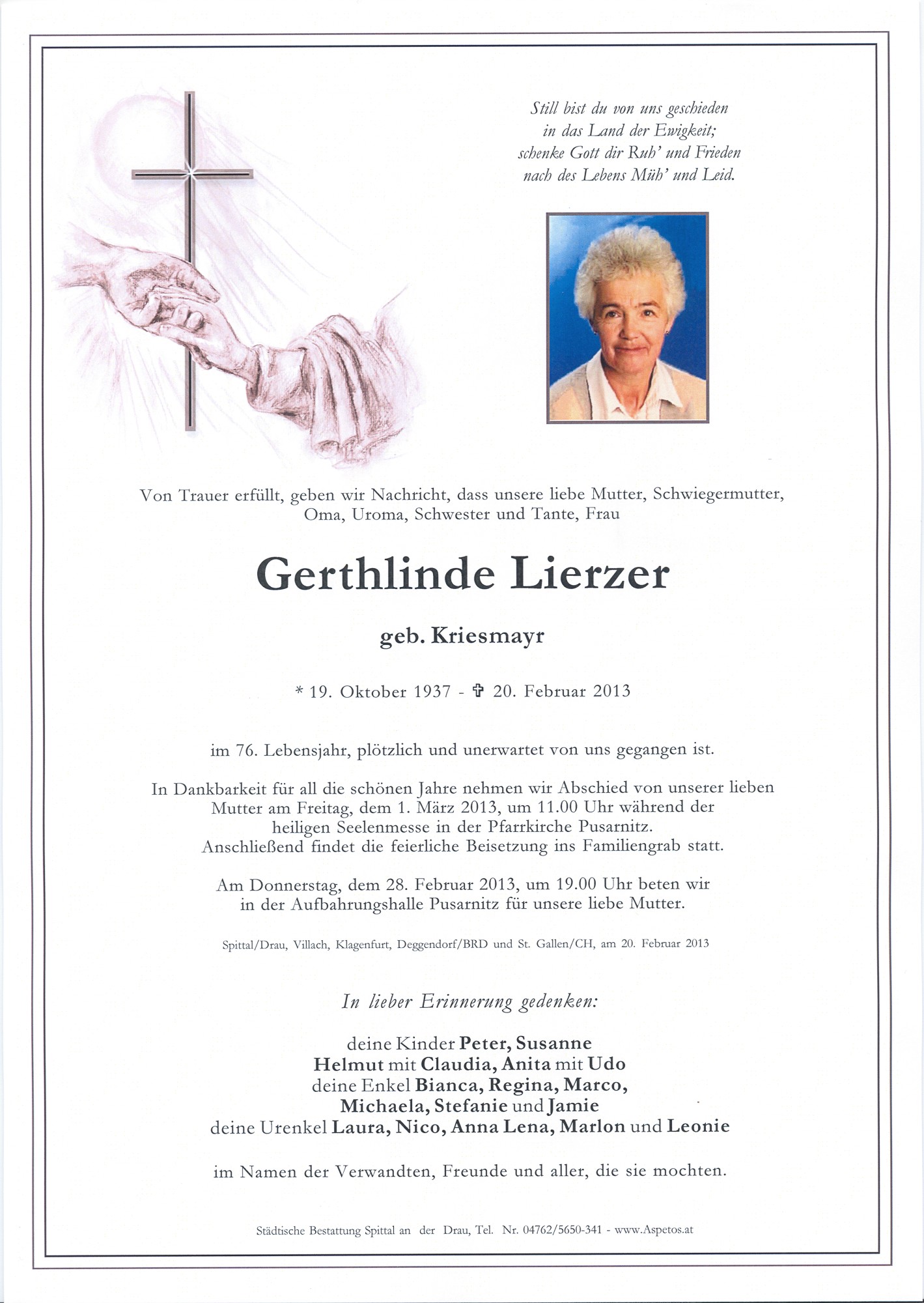 Traueranzeige von Gerthlinde Lierzer