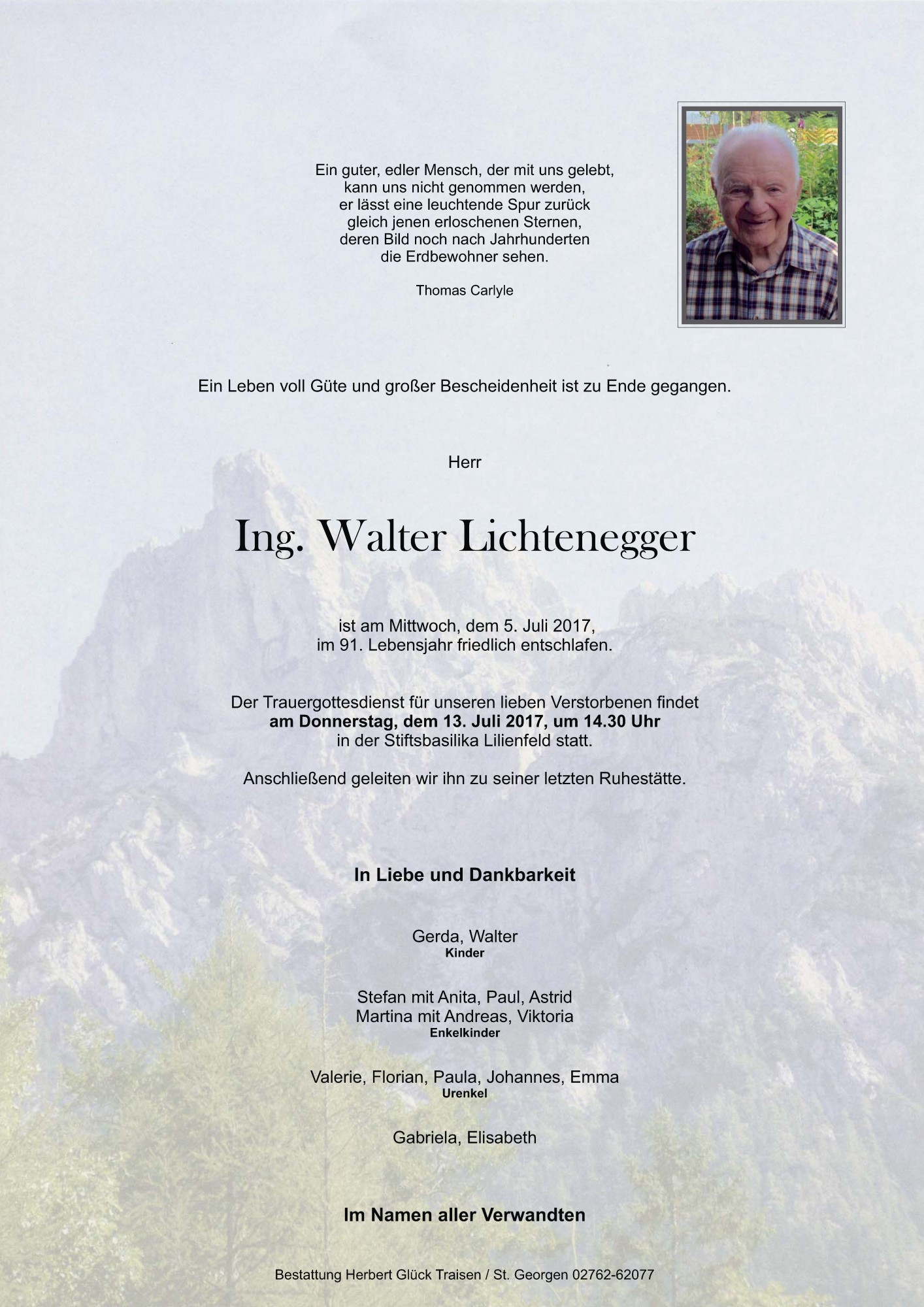 Traueranzeige von Ing. Walter Lichtenegger