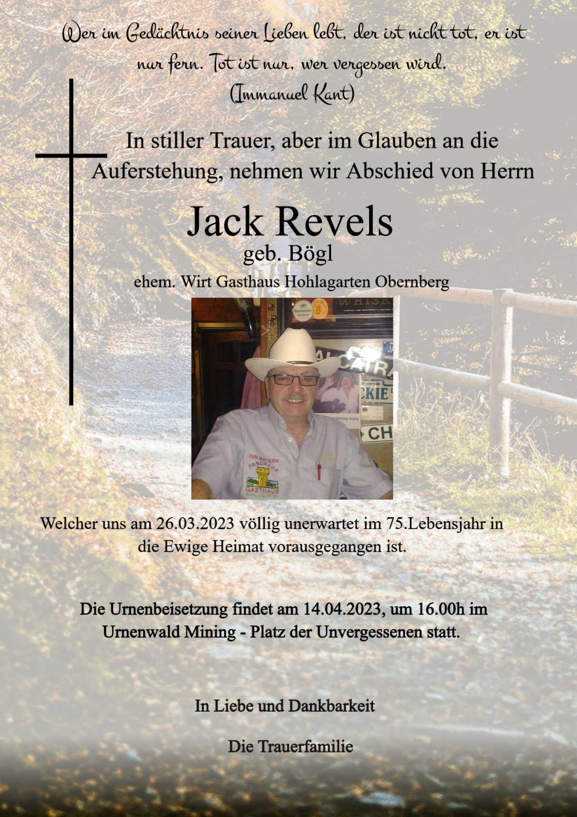 Traueranzeige von Jack Revels