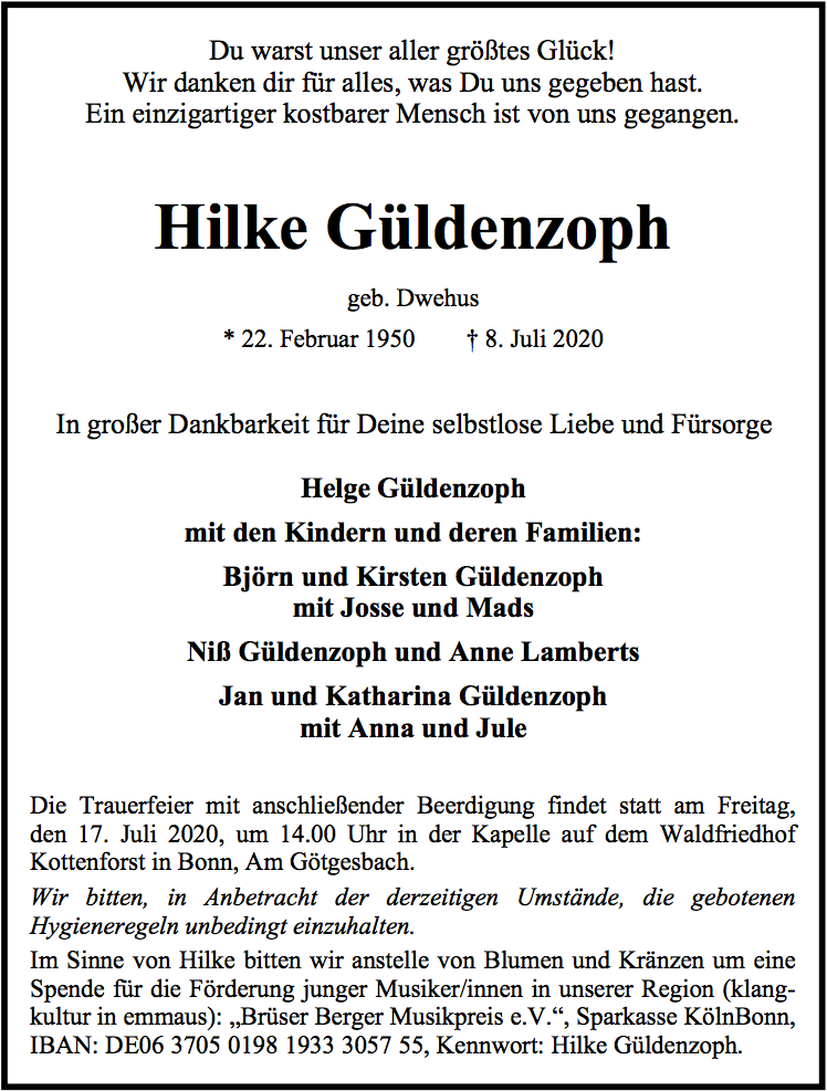 Traueranzeige von Hilke Güldenzoph