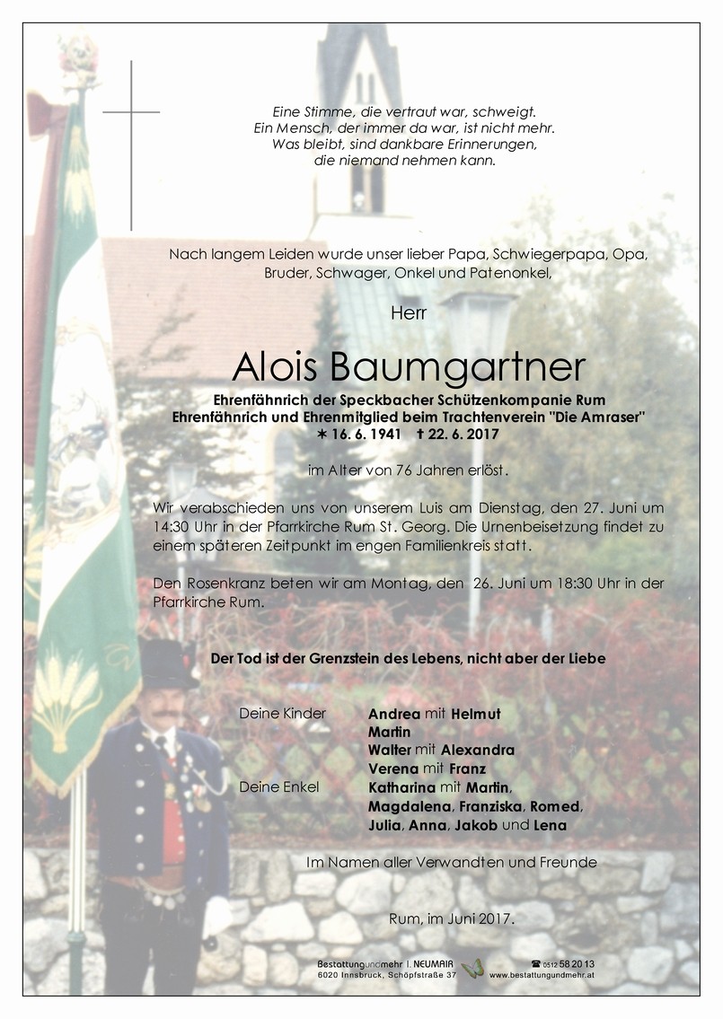 Traueranzeige von Alois Baumgartner