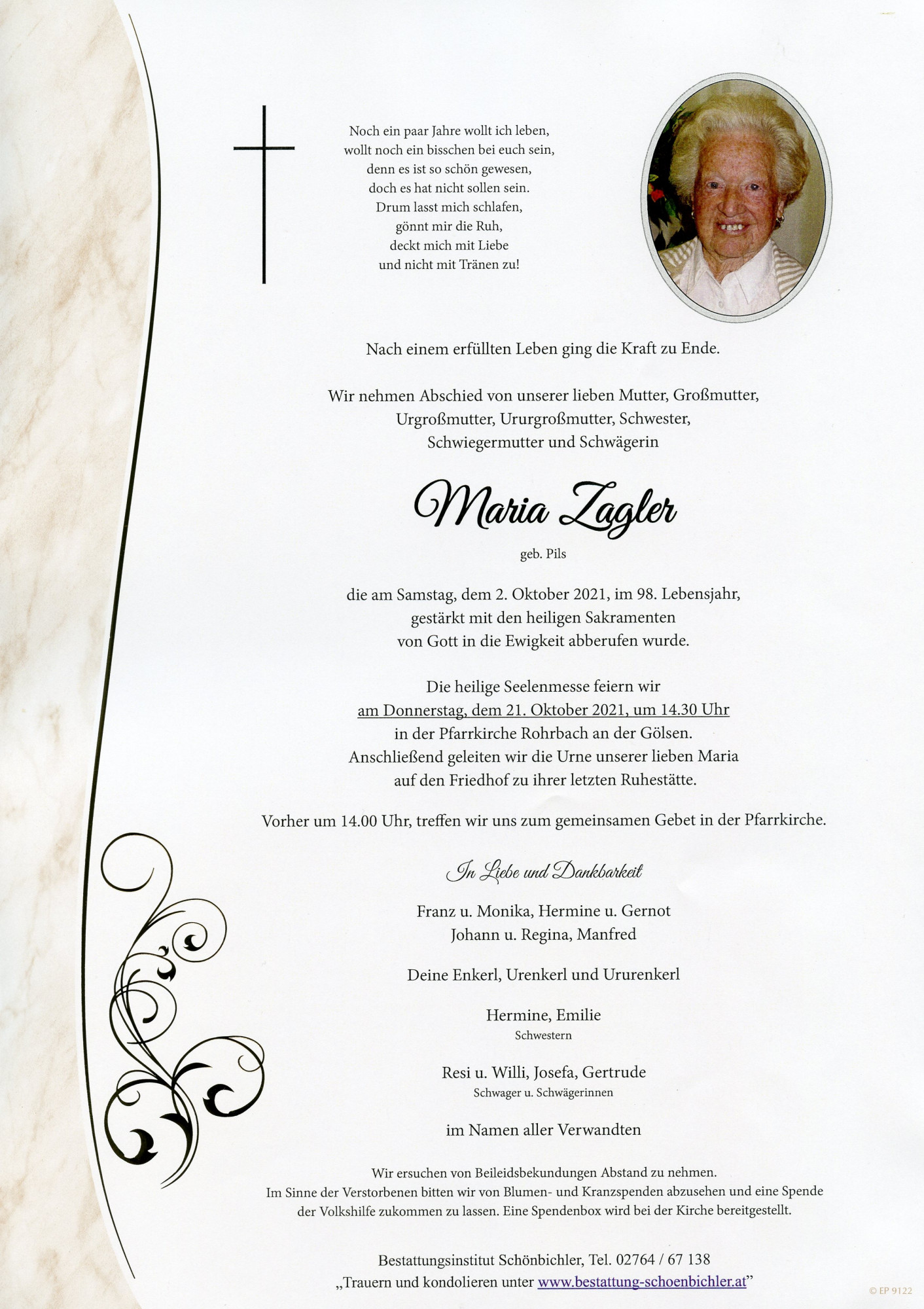 Traueranzeige von Maria Zagler