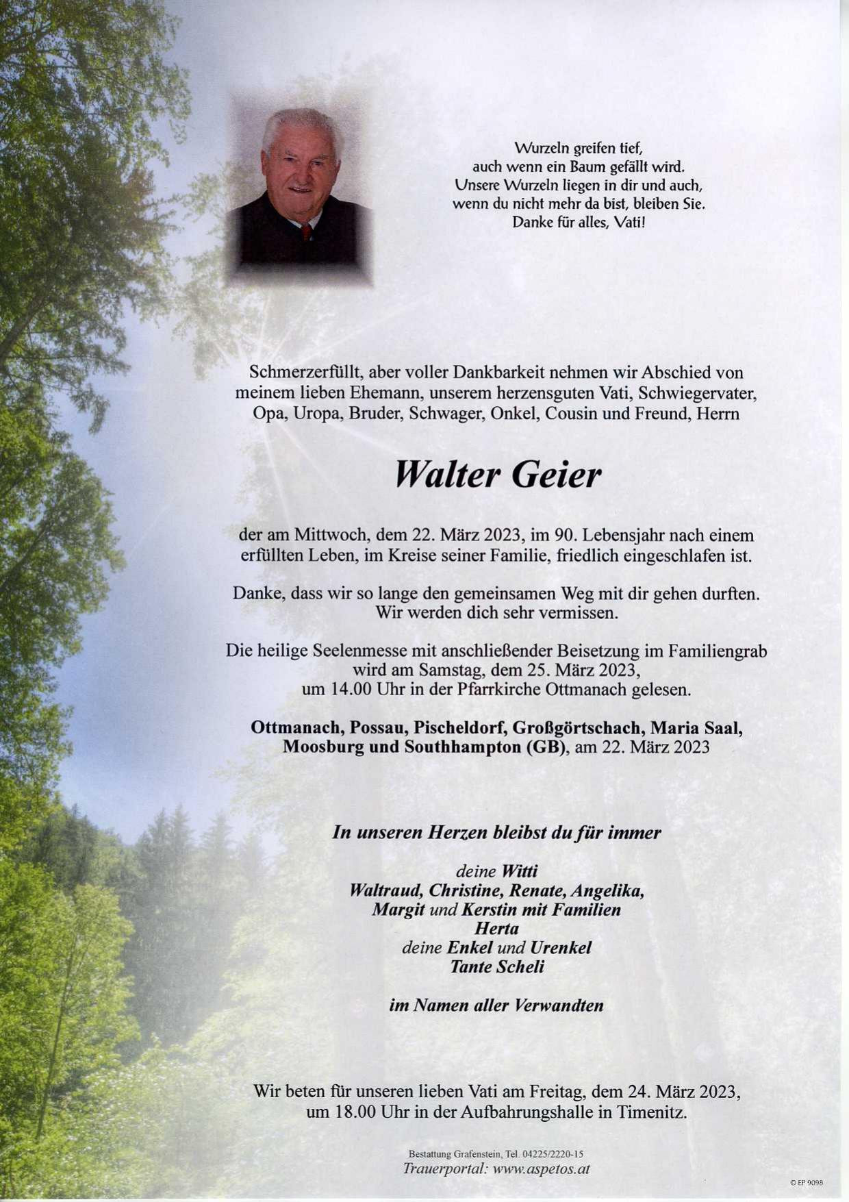 Traueranzeige von Walter Geier